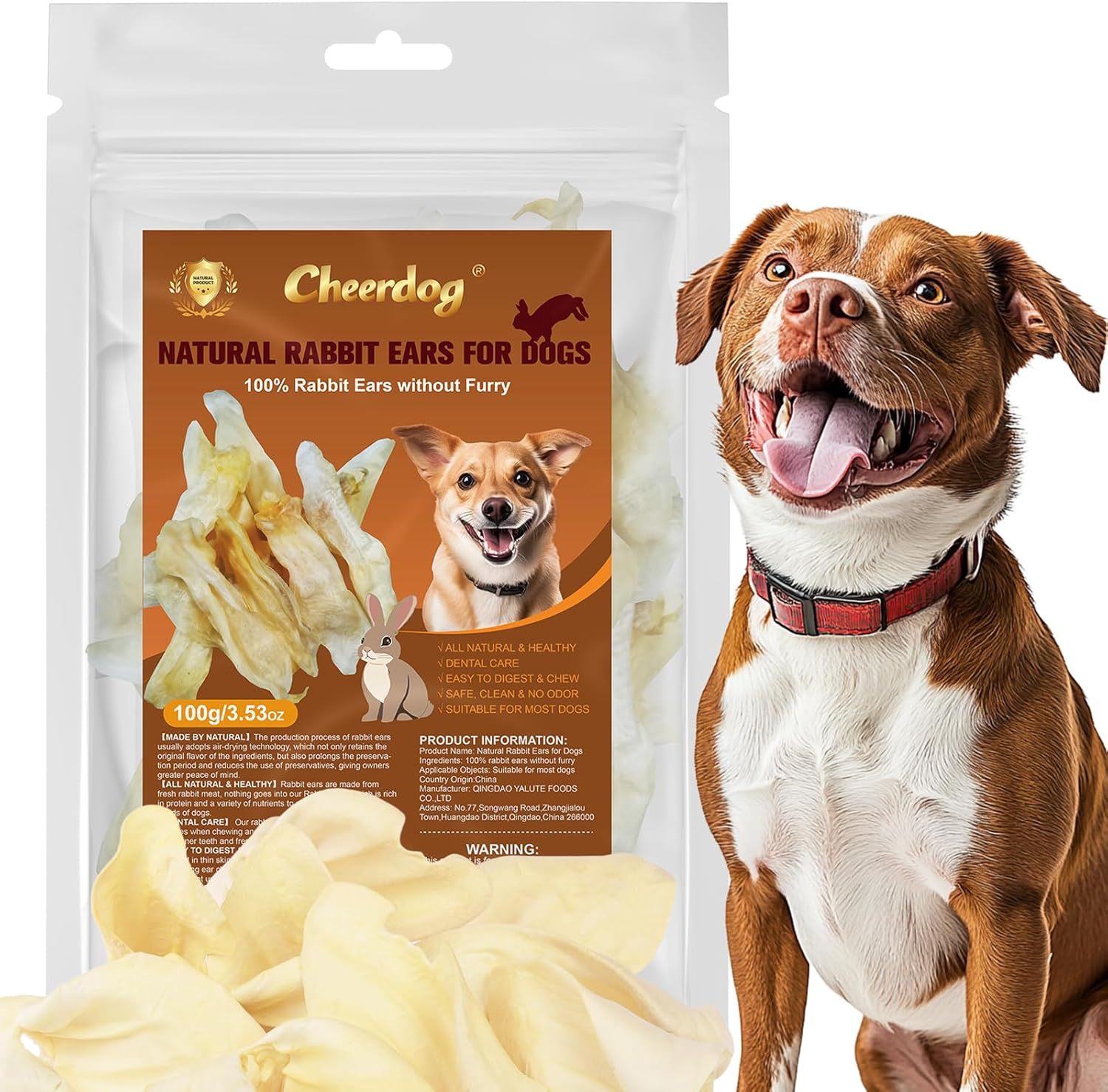 100% Natural Rabbit Ears for Dogs, Thick Cut & All-Natural Whole Ears, 100% Grass Fed Rabbits, Safe Rawhide Alternative Prime Dog Chews image number 1