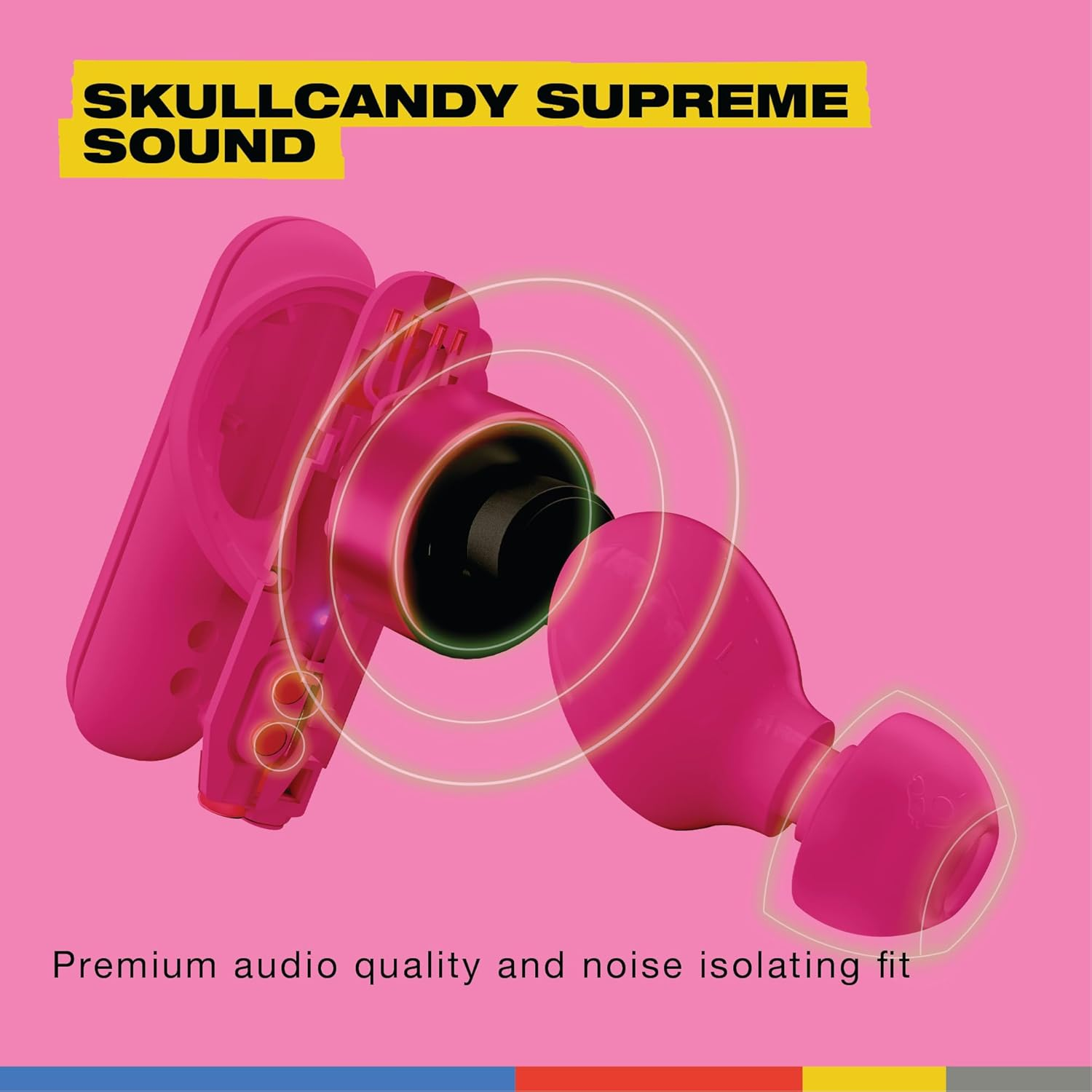 Skullcandy Smokin&rsquo; Buds Wireless Earbuds, Bluetooth Headphones, Noise Isolating Fit, up to 20 Hours Battery, IPX4 Sweat and Water Resistant, Microphone for Iphone Android - Pink image number 2
