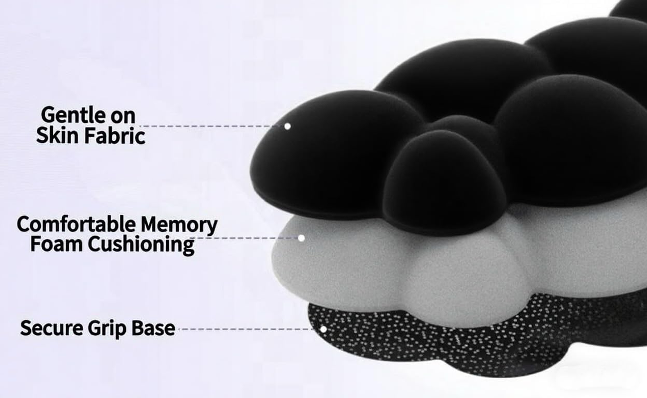 Levieny Cloud Keyboard Wrist Rest 3-Pc Set W/Mouse Pad & Cup Mat - 2025'S Evo Honeycomb Base - Ergo Non-Slip Purple Cushion for Pc/Gaming/Office（Black） - Black image number 4