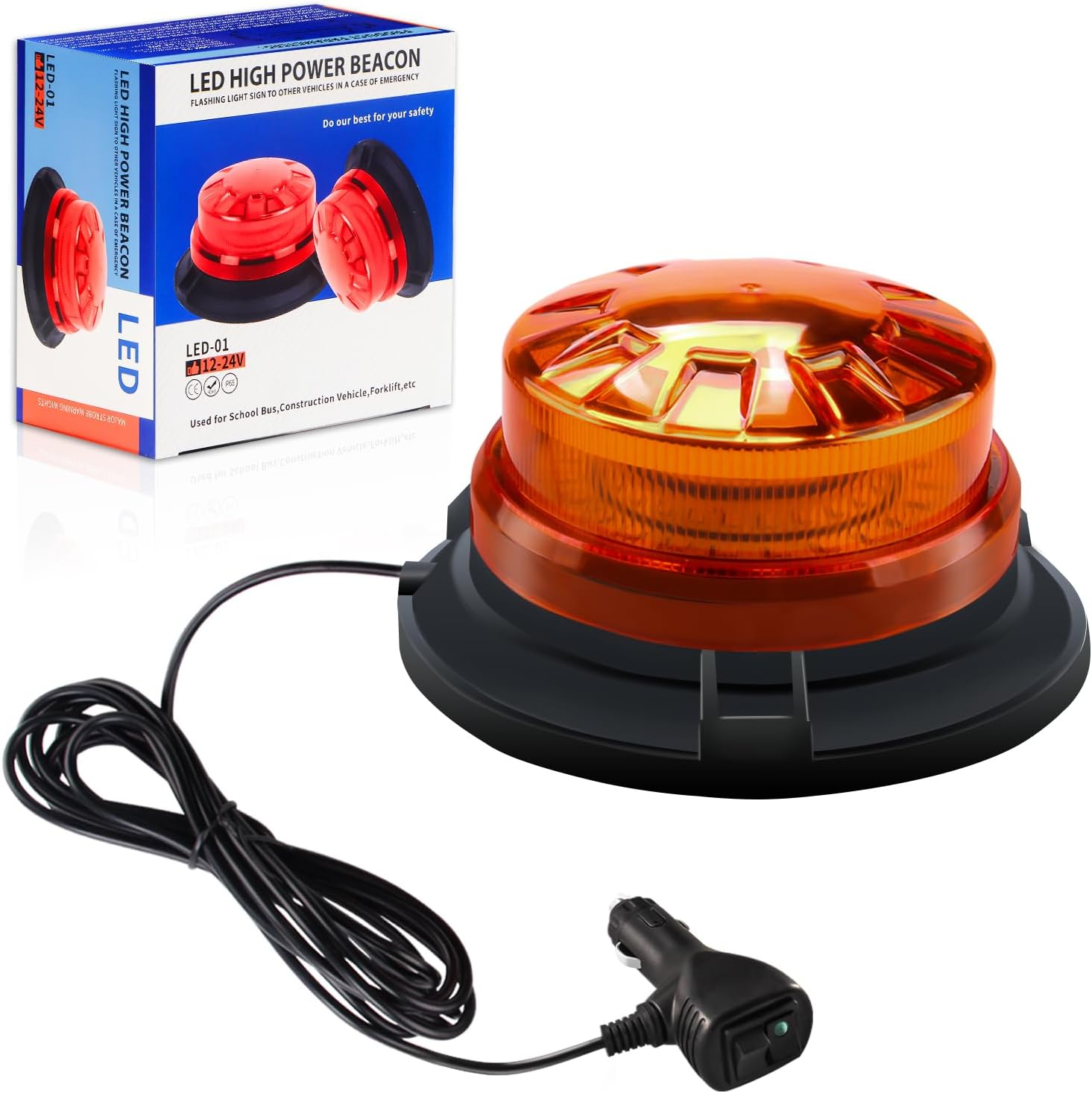 Kaidengzhe LED Strobe Lights with Magnetic, 8 Flash Modes Waterproof Beacon Light, 12V-24V Emergency Flashing Warning Car Top Lamp for Vehicle Forklift Truck Tractor Golf Carts UTV Car Bus, Amber image number 2