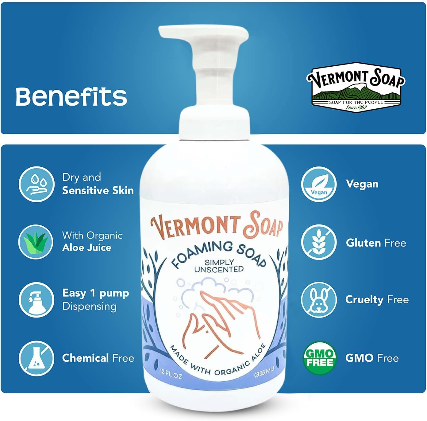 Vermont Soap USDA Certified Organic Simply Unscented Foaming Hand Soap 12 Oz image number 6