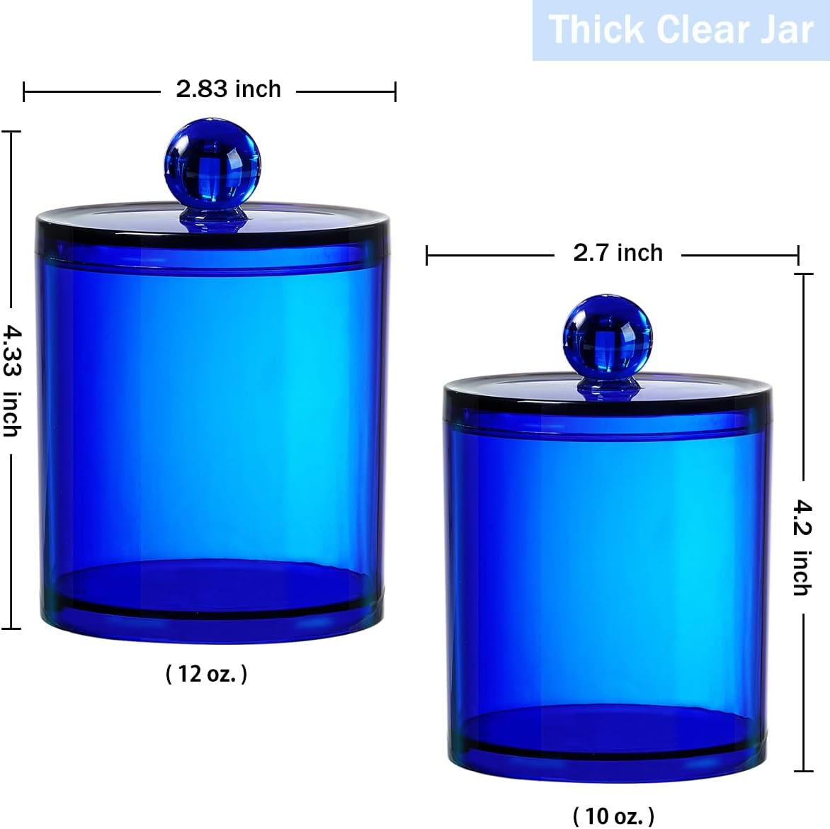 Sheechung 6-Pack Blue Acrylic Apothecary Jars - (3) 12Oz & (3) 10Oz Qtip Holder Set with Labels - Shatterproof Bathroom Vanity Organizer for Cotton Swabs, Balls, Pads - Coastal Decor image number 4