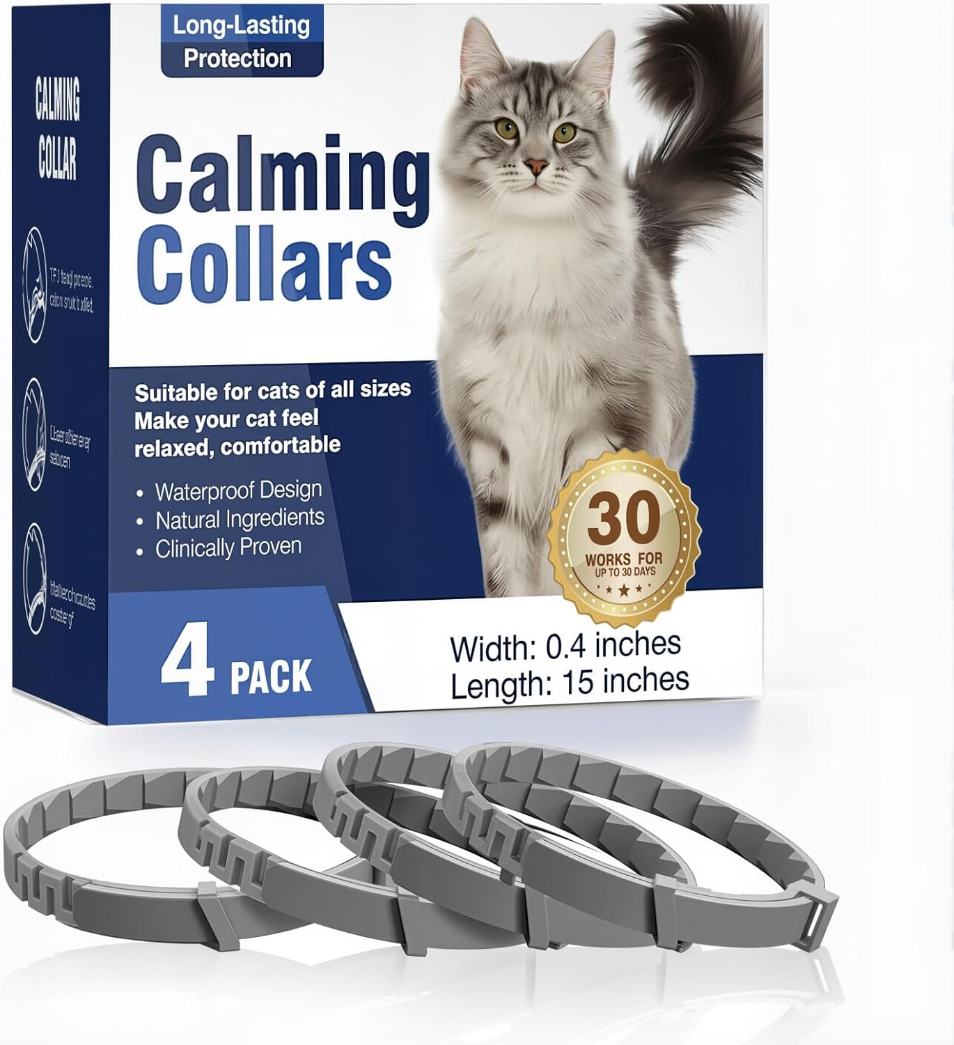 4 Pack Cat Calming Collar Calming Collar for Cats - Pheromone Infused, 30-Day Long Calm Effect, Water-Resistant Adjustable Collars for Small/Medium/Large Cats (Purple)