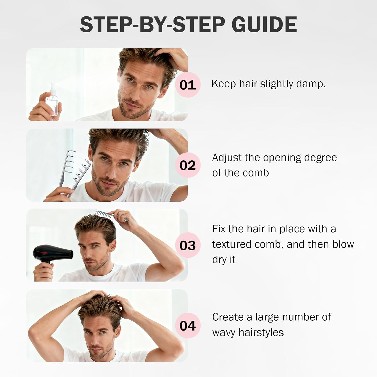 Texture Comb 2-Pack - Volumizing Wide Tooth Styling Comb for Fluffy Hair | Anti-Frizz Curly Hair Comb for Men & Women | Creates Volume & Perfect Fringe Parting (Blue & Pink) image number 1