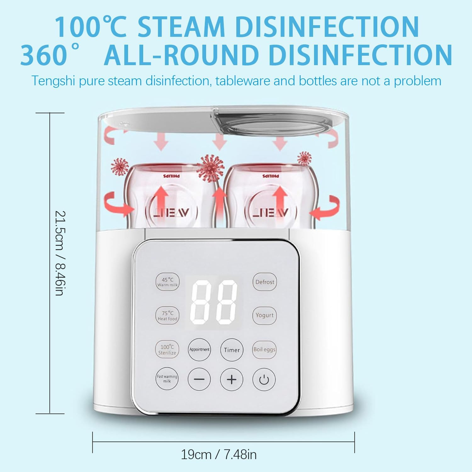 Baby Bottle Warmer 9-In-1 Multifuntion Breast Milk Warmer, Fast Baby Food Heater and Defrost Warmer with Timer for Twins, LCD Display Accurate Temperature Adjustment, 24H Constant Mode image number 4