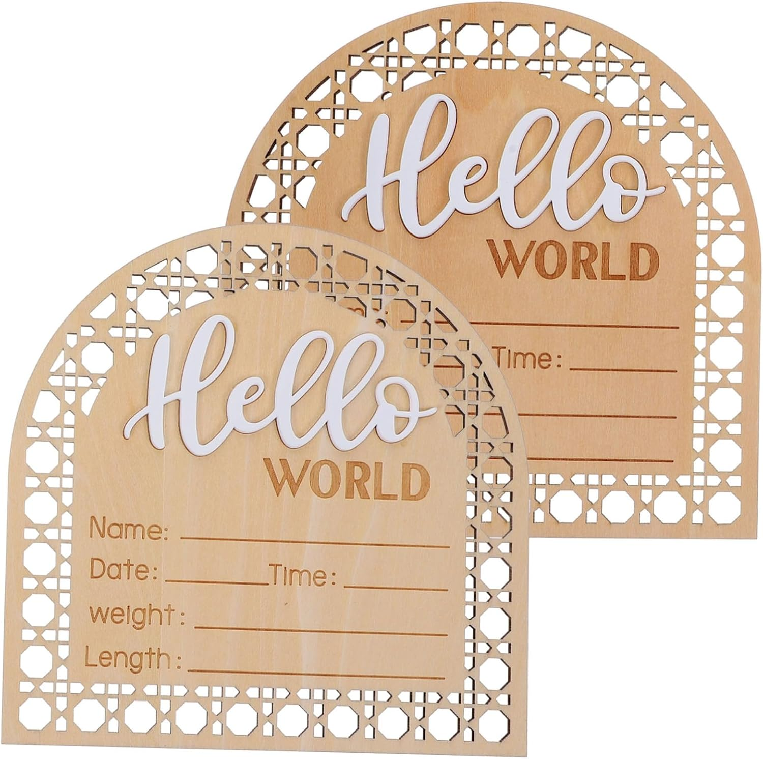 Baby Name Announcement Sign Newborn Birth Name Sign for Hospital Nursery Wooden Infant Announcement Board Set of 2 for Baby Room image number 1