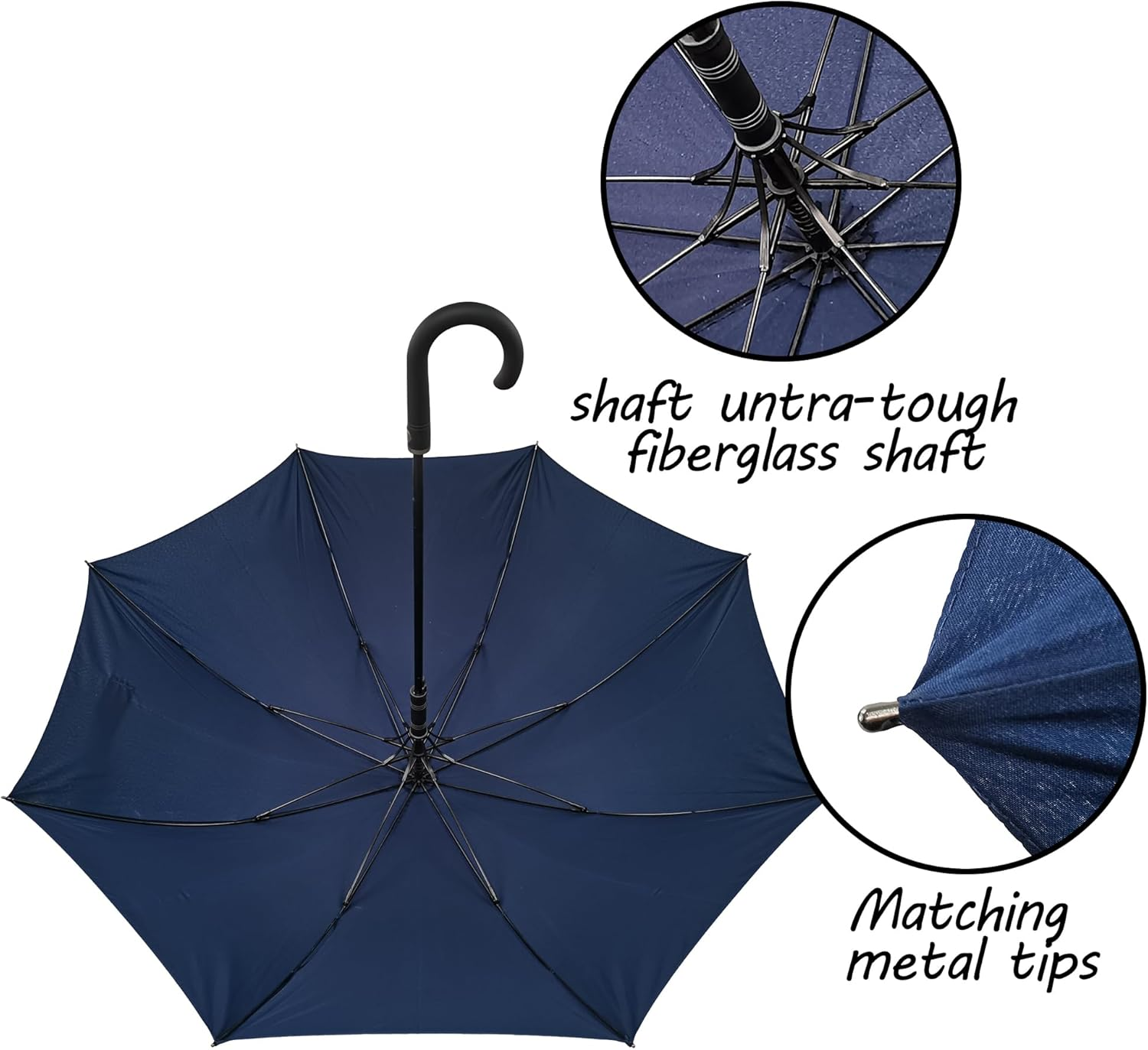 Large Stick Umbrella Windproof Automatic Open 50 Inch Umbrella with Hook Handle,Over Sized J Handle Umbrellas for Men and Women,Windproof Unbreakable Stick Rain Golf Umbrella. - Black image number 3