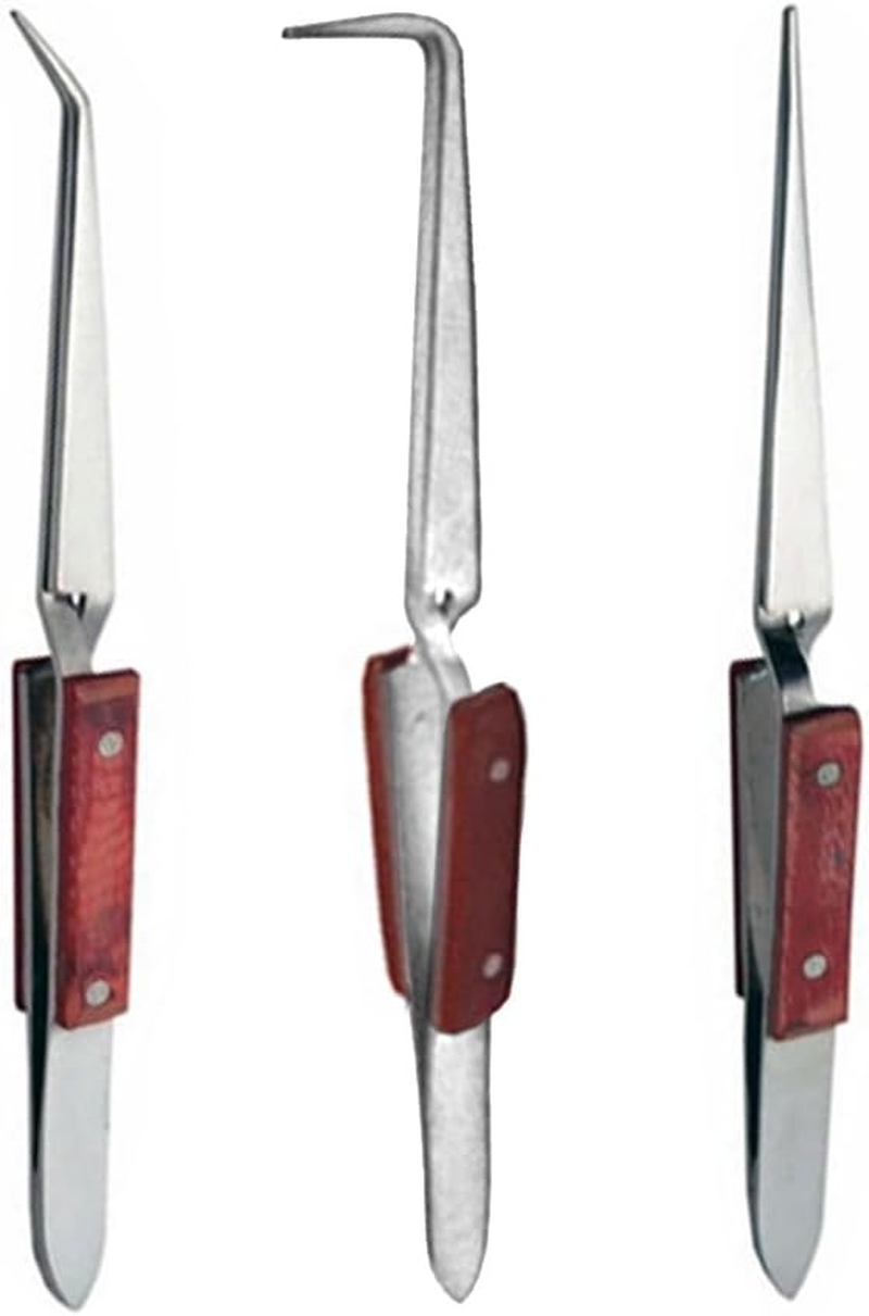 Bundle: Cross Lock Fibre Grip Soldering Tweezers Set - 17Cm Solder Tweezers (Approx. 45-Degree Angle), 15Cm Solder Tweezers (Approx. 90-Degree Angle) & 17Cm Straight Solder Tweezers (Picture Not Scaled)