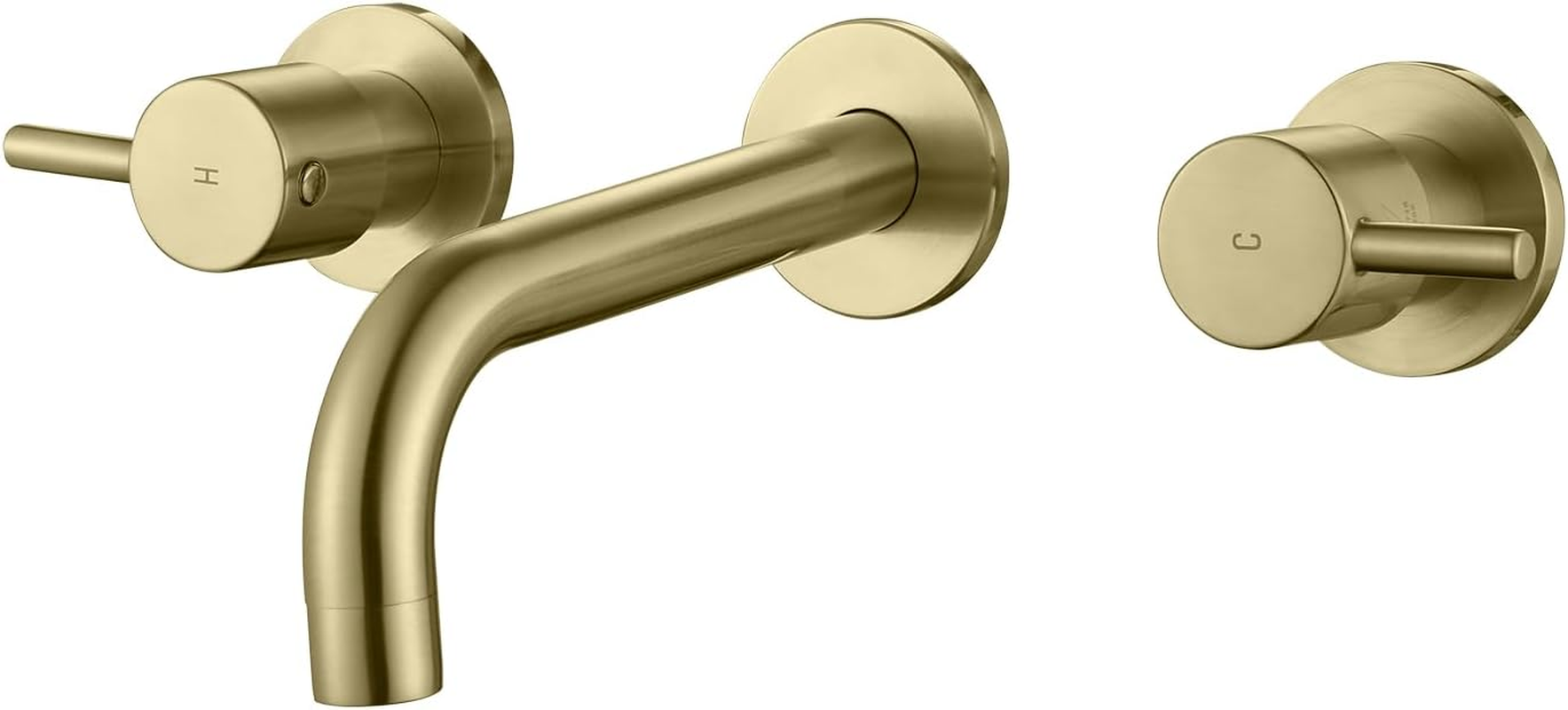 Decaura Bathroom Wall Sink Tap Set Basin Bath Spout Vanity Spa Bathtub Water Outlet with 1/4 Turn Twin Hand Lever Faucet Brass(Brushed Gold)