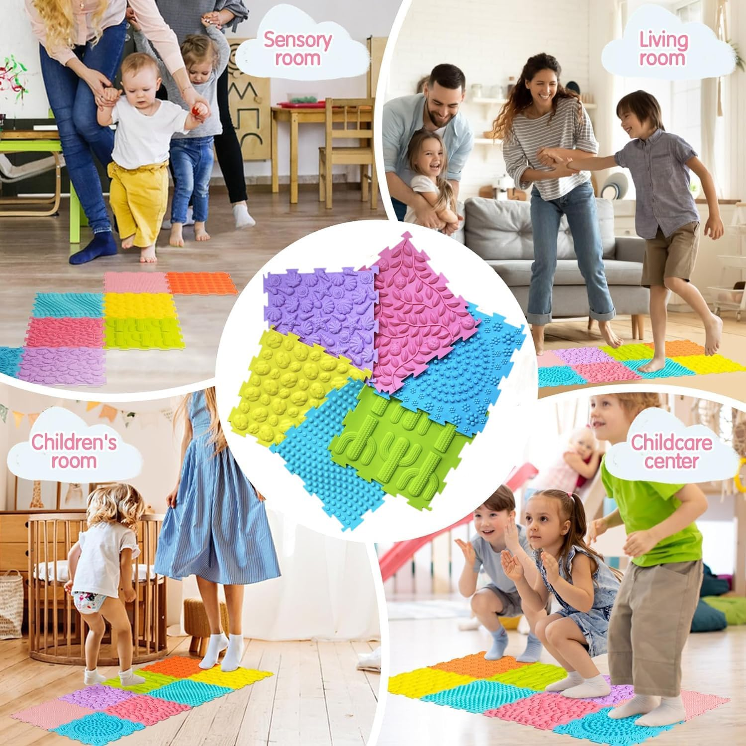 Massage Puzzle Floor Mats Orthopedic Game Mat Multicolor Silicone Training Mat Textured Sensory Play Mat Tiles for Kids and Adult,Autistic Children image number 5