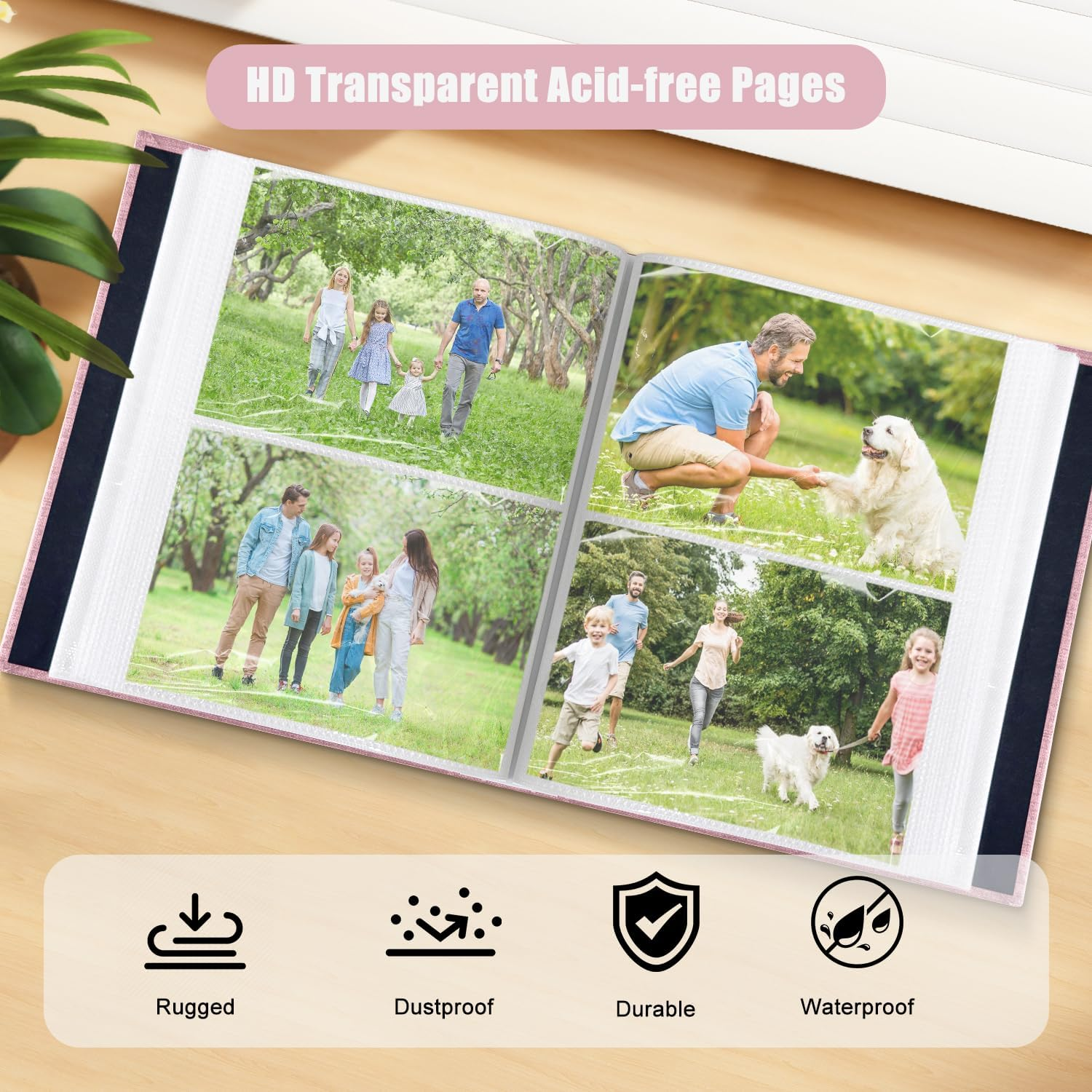 200-Pocket Photo Album 4X6 - Slip-In Picture Album with Linen Cover & Display Window, Vertical Photo Book for Wedding, Family, Baby, Anniversary & Vacation Memories (Holds 200 Photos) image number 1