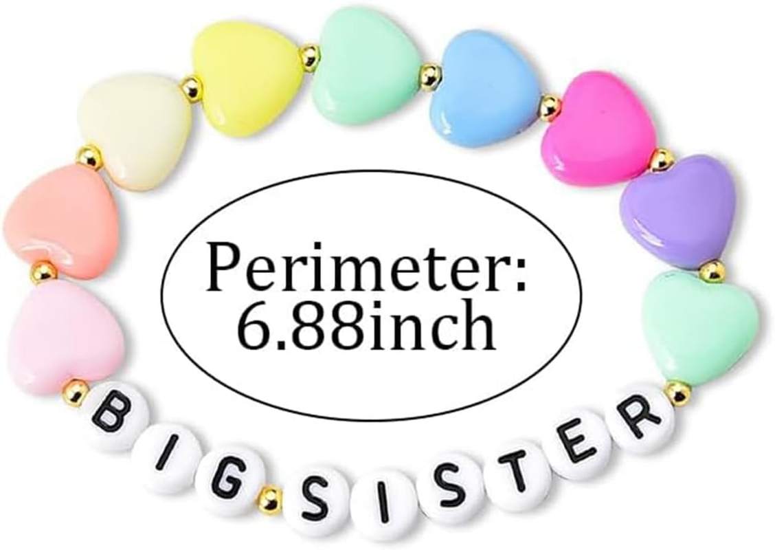 2 Pack Big Sister Gifts for Little, Pastel Rainbow Heart Rainbow Ball Big Little Sister Bracelet Big Sister Announcement, Sister Birthday Jewelry image number 5