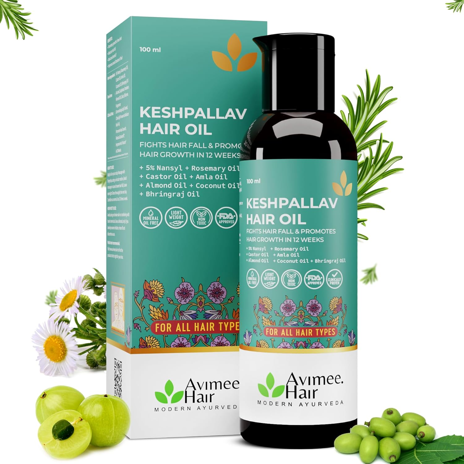 AVIMEE Herbalkeshpallav Hair Oil for Men & Women | Promotes Hair Growth & Reduces Hair Fall | with Rosemary, Castor, Amla, Coconut and Bhringraj Oil | Mineral Oil Free (Pack of 2) image number 3