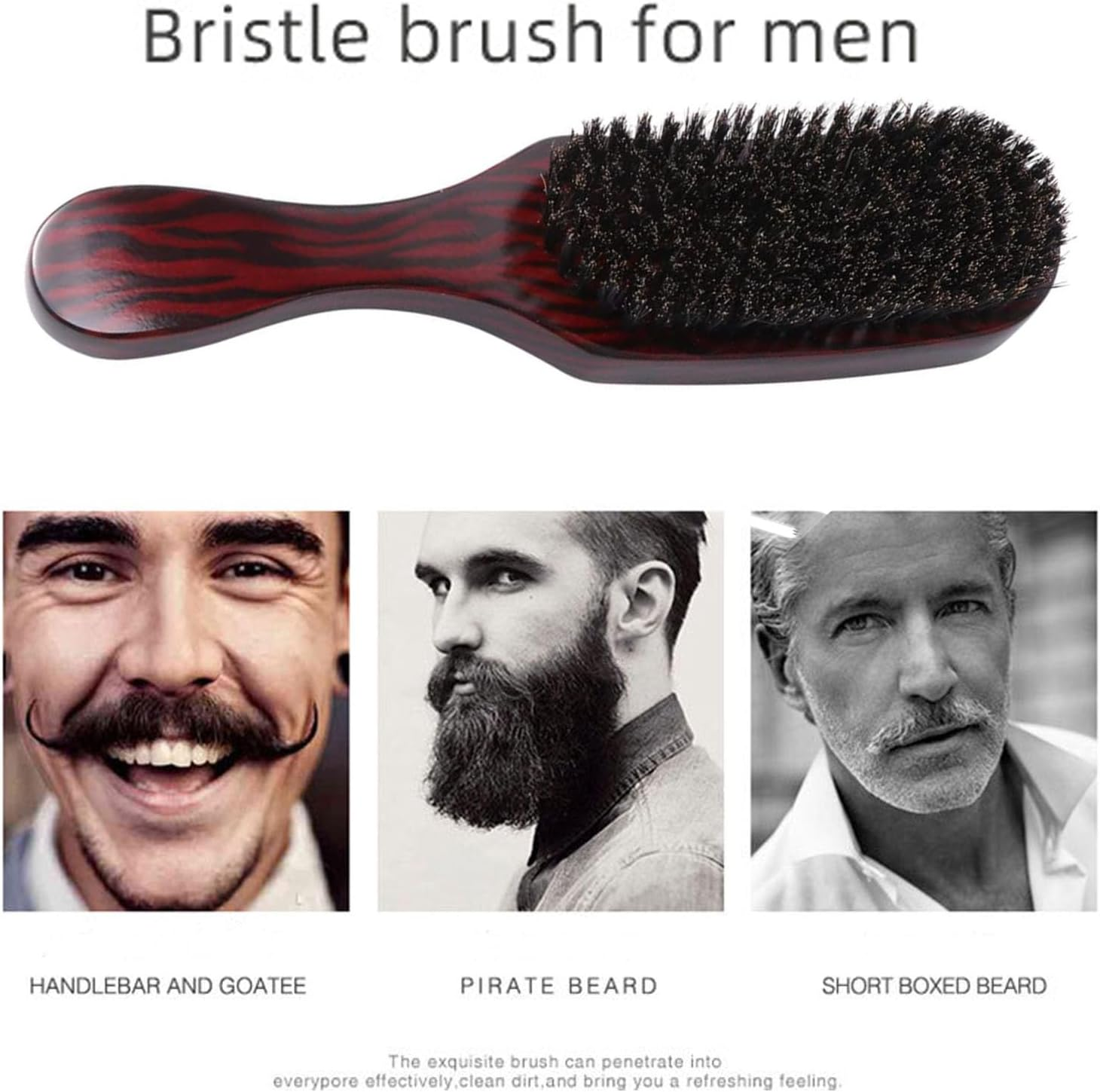 Bristle Brush,Natural Beech Wood Reinforced Bristles Comb,Beard Styling Stiff Bristles Hairbrush,Massage Brush Fit All Hairstyling Tool for Men Women image number 2