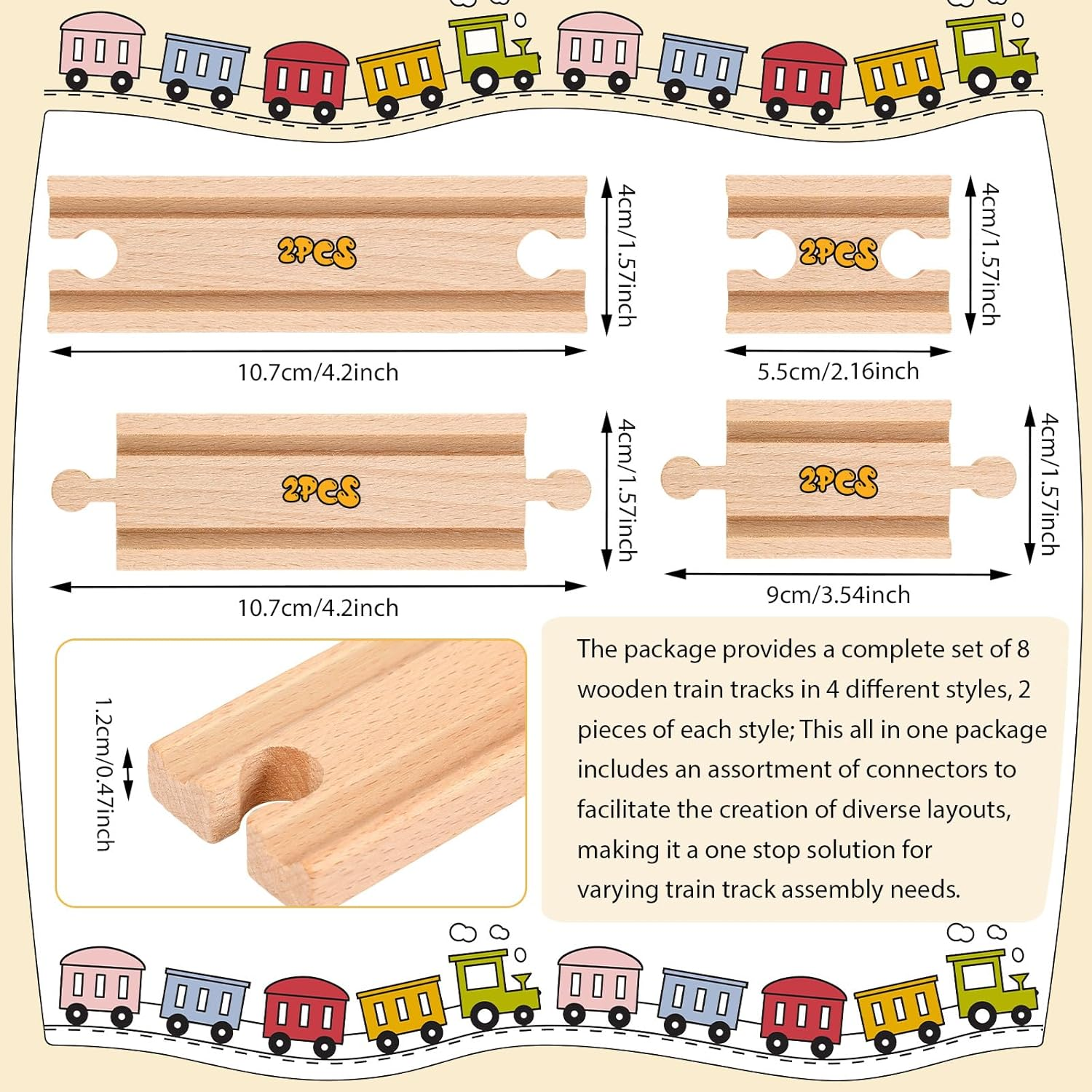 Liliful 8 Pcs Straight Wooden Tracks Expansion Train Track Adapters Male Male Female Female Train Track Accessories Railway Train Track Connectors for Table Activity, Compatible with Railroad Set image number 5