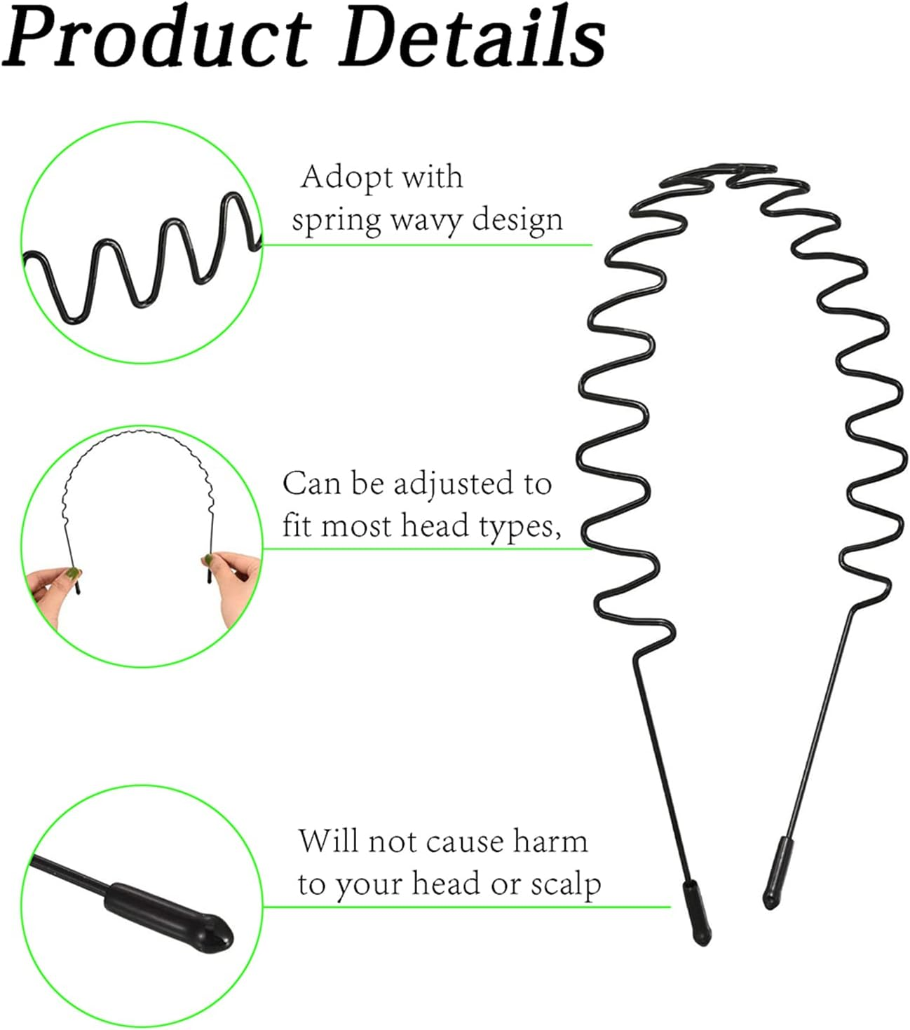 Metal Headbands Men'S Hair Bands Women'S Fashion Headbands Summer Outdoor Wavy Teeth Sports Headbands Black Fashionable Simple Elastic Non-Slip image number 5