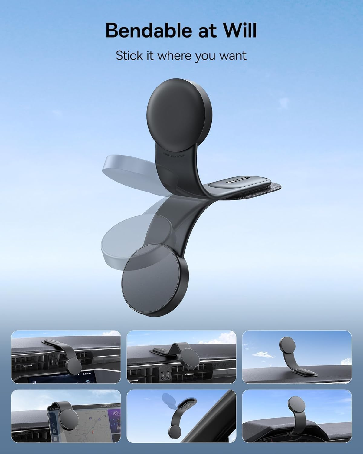 Car Mount Bendable, Detachable Aluminum Arm Magnetic Car Phone Holder [16 Strong Magnets], Wireless Dashboard Car Phone Mount for Iphone 16/15/14/13/12 Series Safe Mini Accessory image number 1