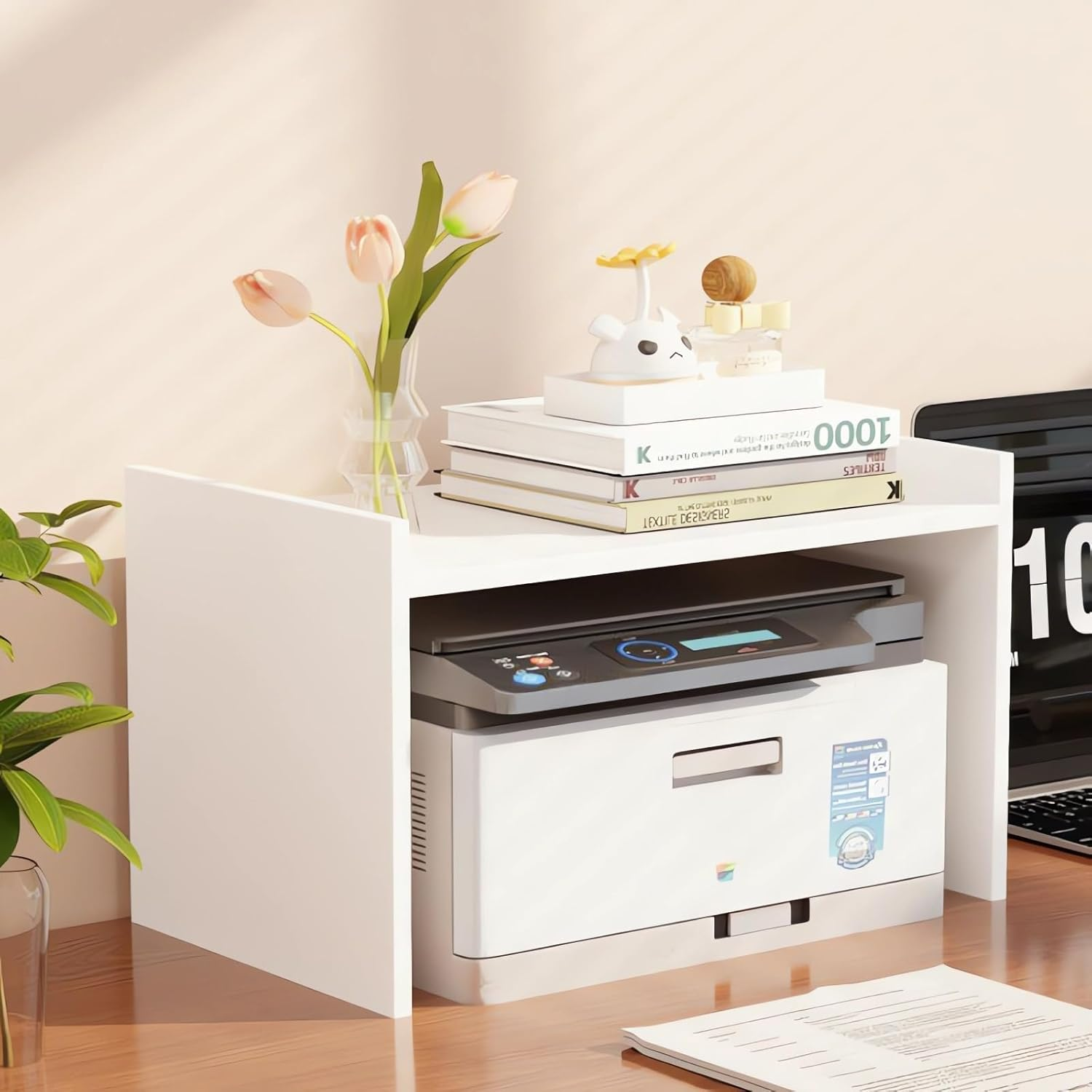 Desktop Bookshelf, Wood Tiered Storage Organiser, Wooden Bookcase A213 (White)