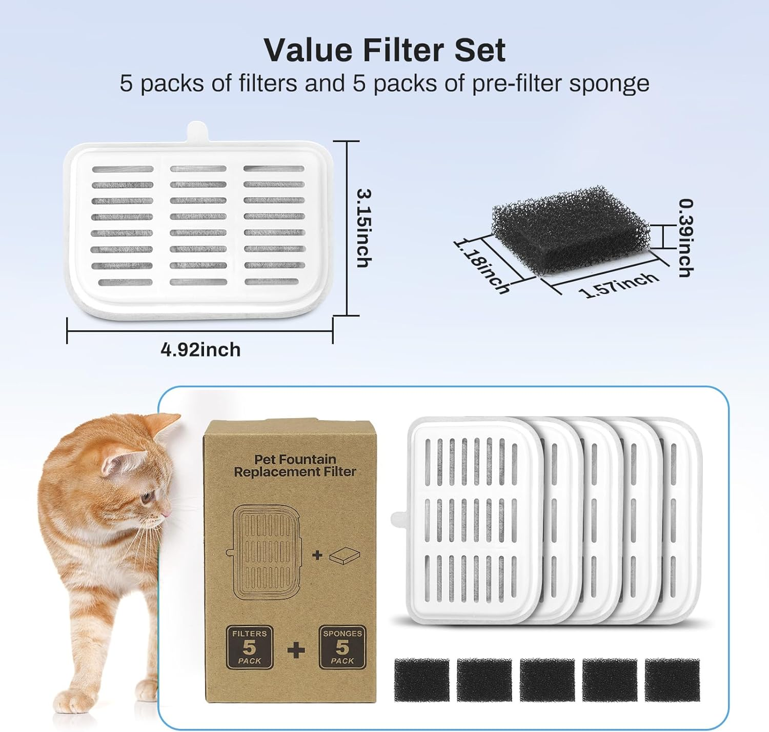 Pack of 10 Cat Fountain Filters, Replacement Filters for Everweather Max Intelligent Cat Fountain Wireless, Resin and Activated Carbon Filters Hair Impurities and Improves Odour (10 Filters + 10 image number 4