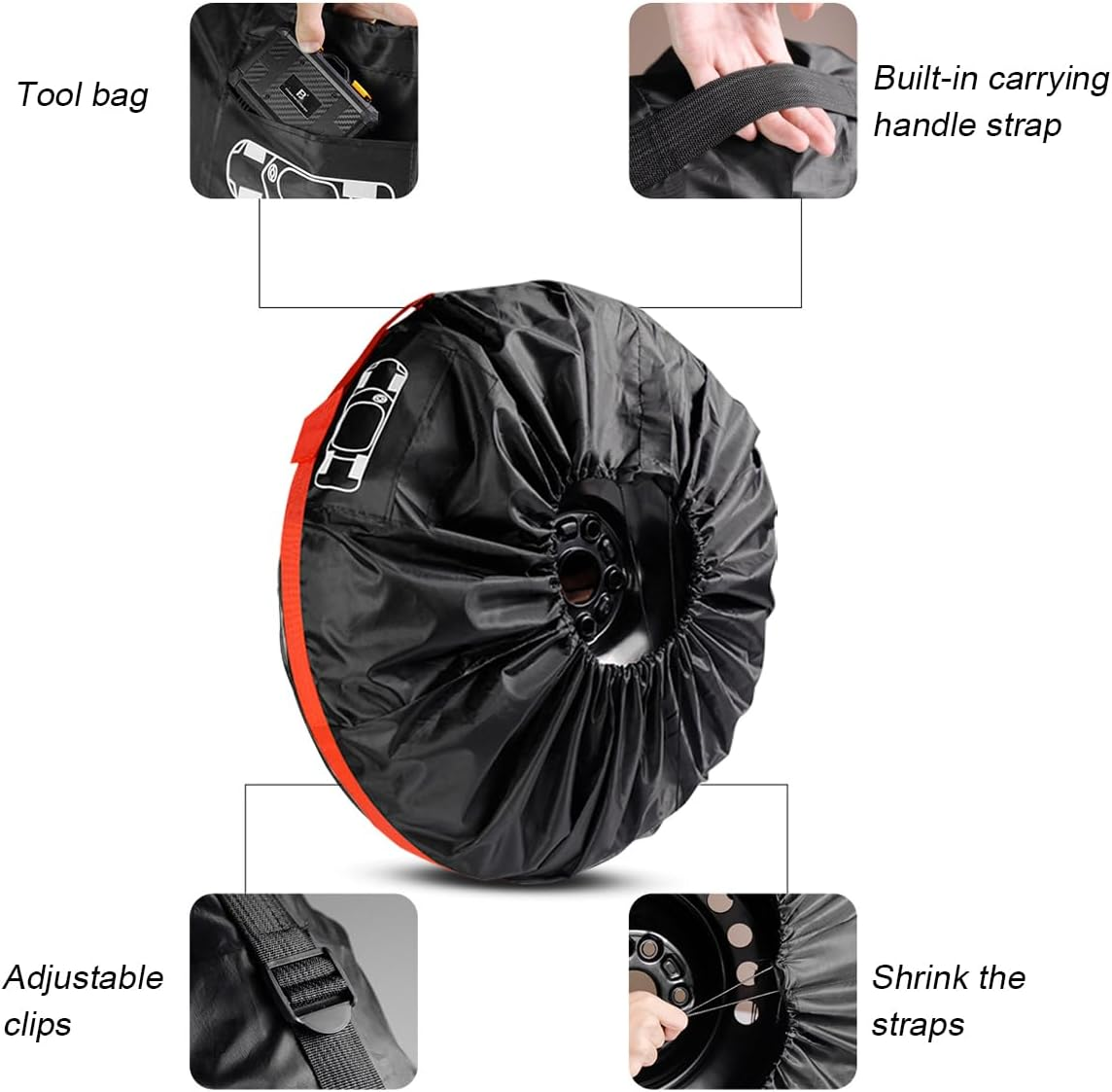 JNNJ 4 Pieces Cover Tyre Storage Bag, Car Replacement Tyre Covers, Wheel Tyre Cover, Waterproof Dustproof Car Wheel Protection, Cars Universal Replacement Tyre Protector Accessories (Red) - Red image number 4