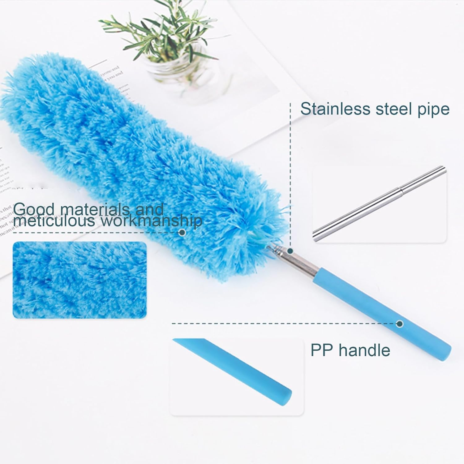 Extendable Feathers Duster Bendable Microfiber Long Handled Duster, Flexible Hand Cobweb Cleaner with Telescoping Pole for Cleaning High Ceiling Fans, Cars, Blinds, Cobweb, Furniture - Green image number 3