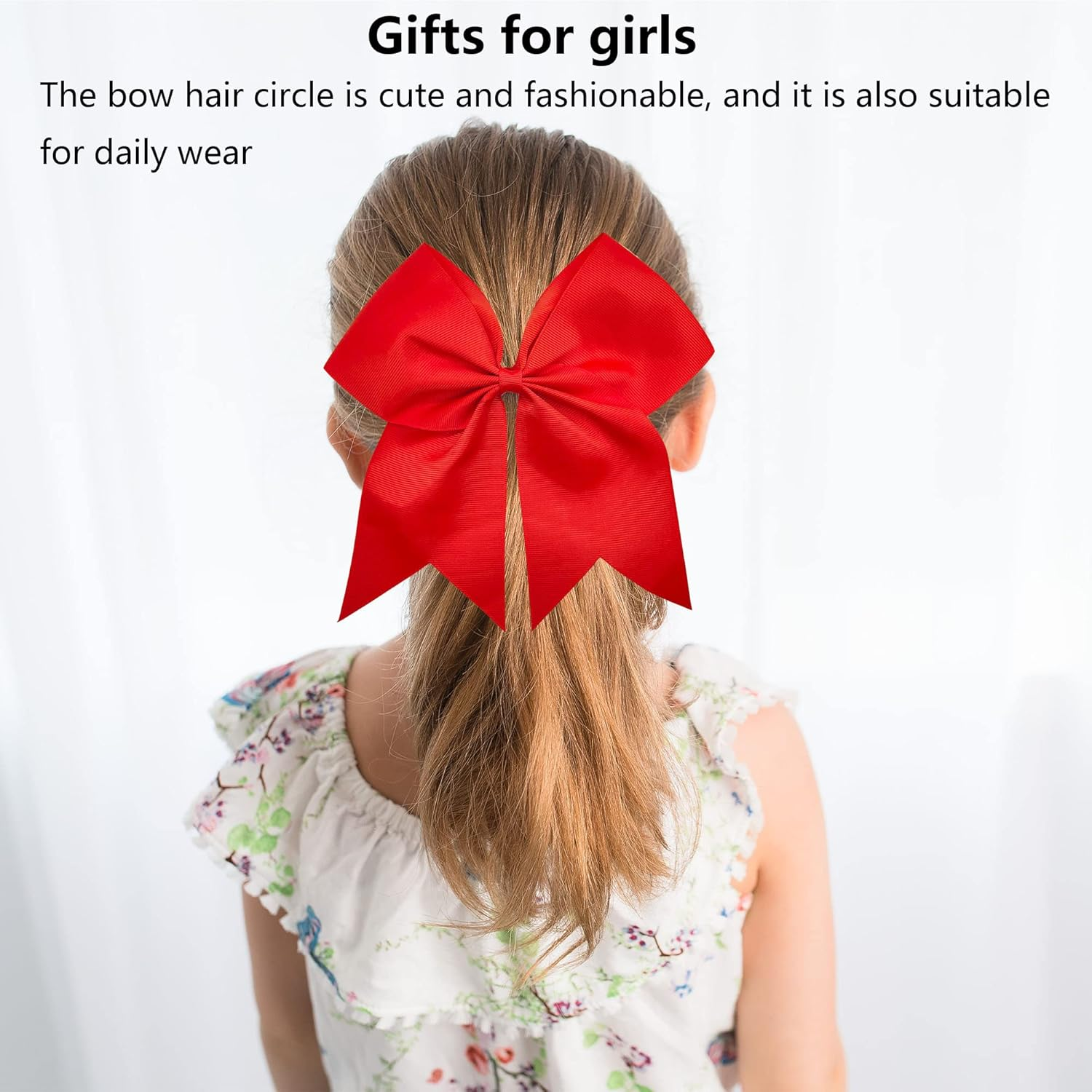 4 Pieces Ponytail Holder Cheerleading Girls Bow Hair Bobbles Hair Bow Cheering Large Bow Headband Jumbo Ponytail Elastic Hair Band Bowknot Hair Bands Headpiece (Red) image number 3