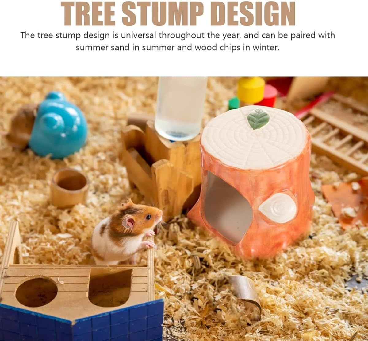 AIMALL Ceramic Hamster Nest, Tree Stump Design Small Animal House, Durable Pet Bed for Hamsters, Guinea Pigs, and Small Animals, 3.54In Height image number 6