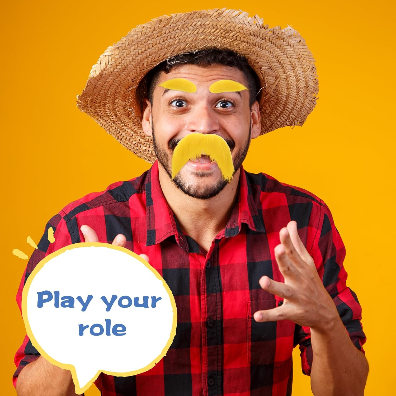 1 Set Yellow Fake Mustaches Eyebrows, Fake Beard Stick on Mustache Self Adhesive Funny Fake Mustache for Cosplay Halloween Christmas Party Favors, Perfect Novelty Accessories for Men Women Kid & Adult image number 5