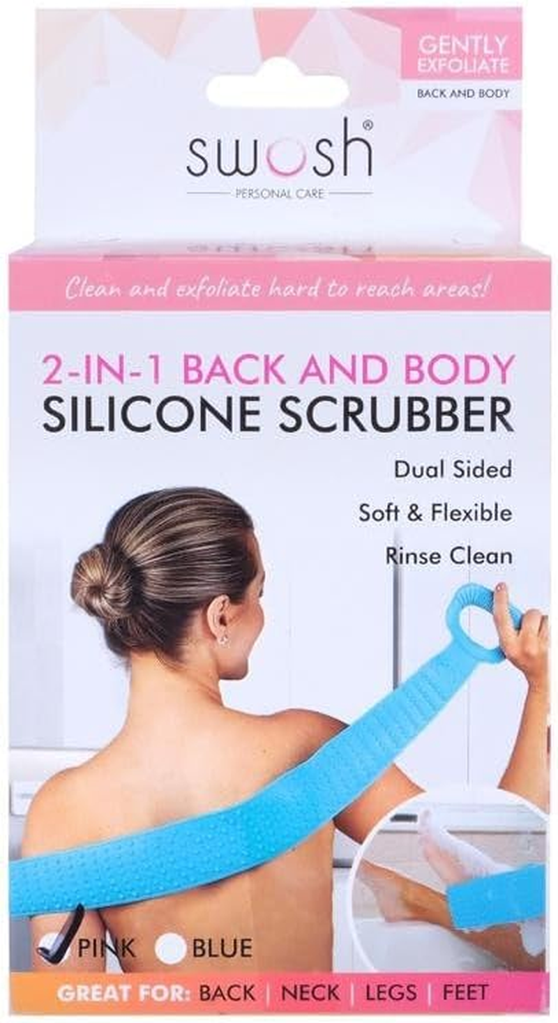 Swosh Silicone Exfoliating Back Strap & Scrub with Handles, Blue/Pink, 11.5 Cm X 63 Cm Size image number 1