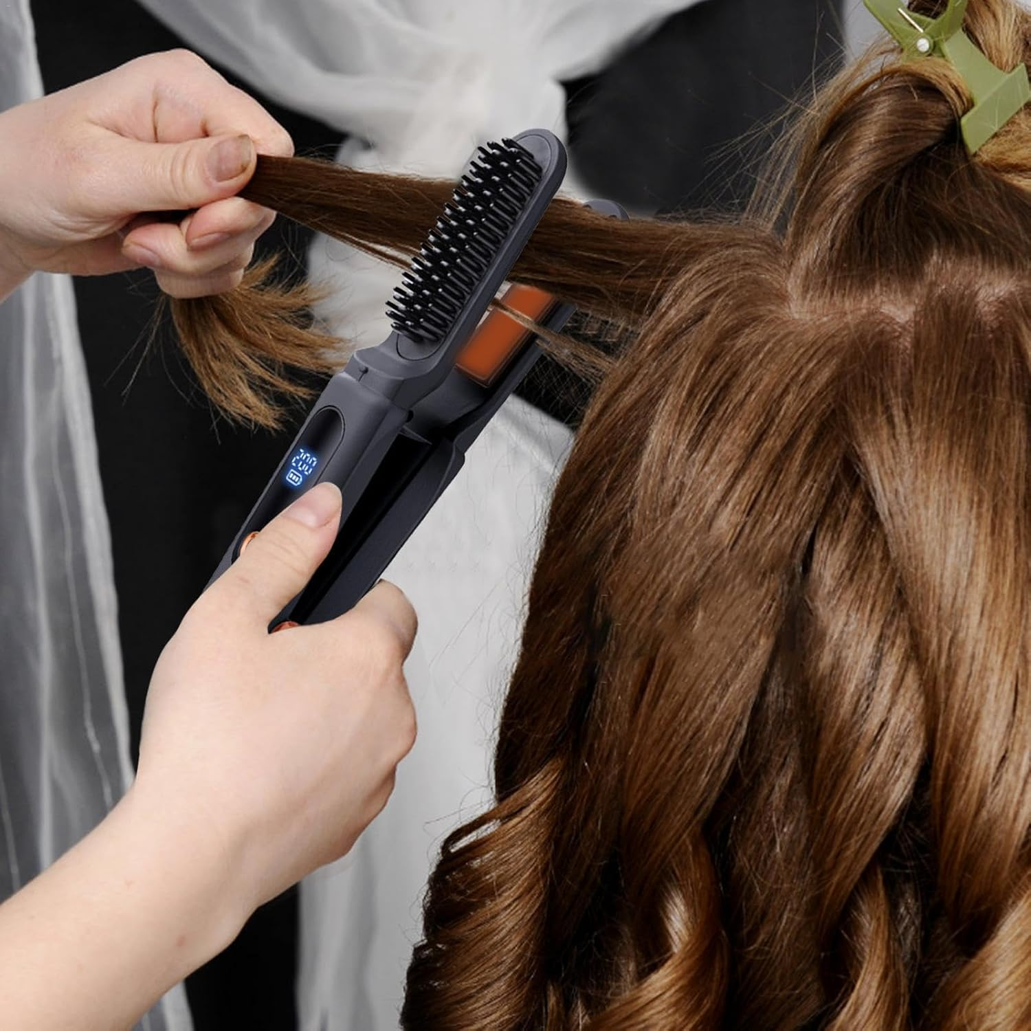 Hair Straightener Brush Cordless | Travel Flat Iron for Hair | Portable Straightening Brush for Women, Negative Ion Straightener Comb, 2-In-1 Curling Iron Brush image number 5