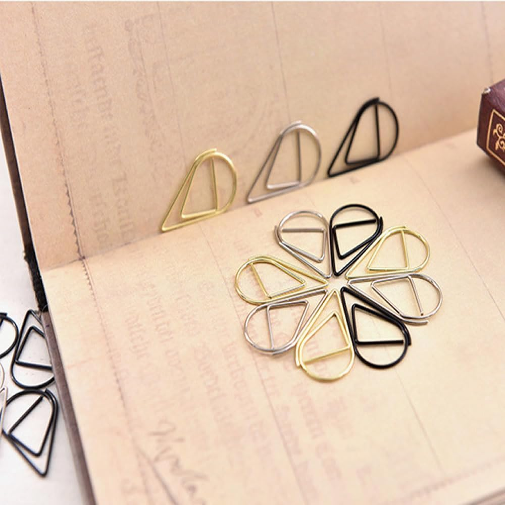 Black Paper Clips, 200 PCS Cute Drop-Shaped Stainless Steel Paper Clips, Tear Drop Shape Paper Clip for Office School Supplies Wedding Invitations Scrapbooking Crafts Bookmarks by DACUAN