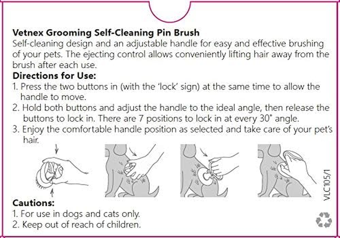VETNEX GROOMING SELF-CLEANING PIN BRUSH for DOGS (PINK) image number 1