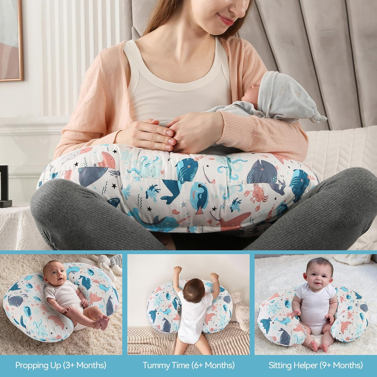 Nursing Pillow, Multifunctional Breast Feeding Pillows for Mom Washable Breastfeeding Pillows
