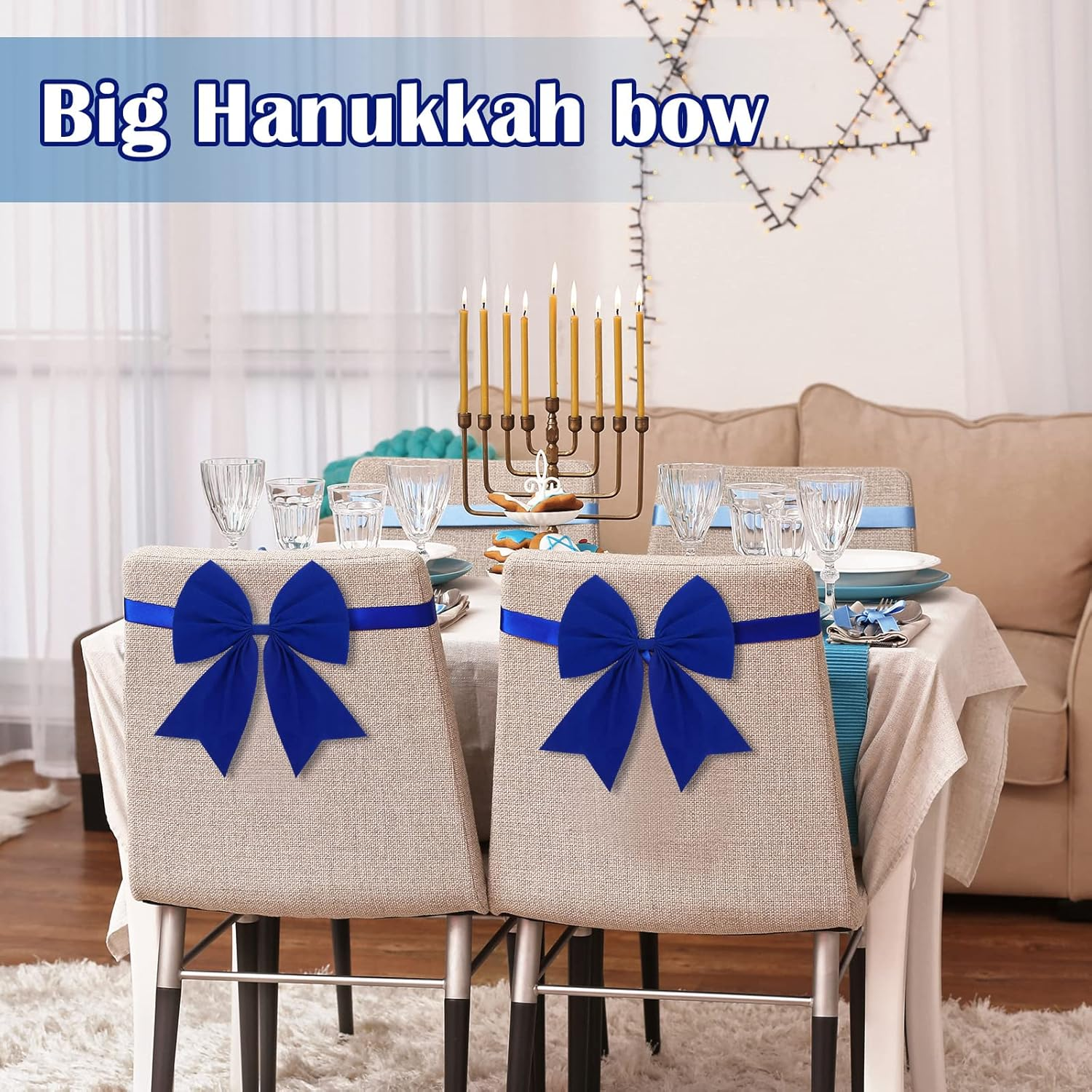 Giegxin 4 Pcs Large Christmas Wreaths Bows 9 X 10.6 Inch Christmas Tree Velvet Ornaments Bows Xmas Tree Topper for Xmas Holiday Home Outdoor Party Decoration(Blue) - Beige image number 7