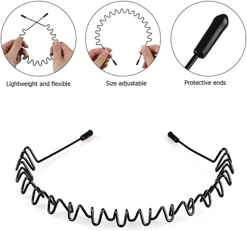 Unisex Black Elastic Non,Slip Metal Wavy Headbands for Men, Ideal for Outdoor Sports, Hair Accessories(6Pcs) image number 1