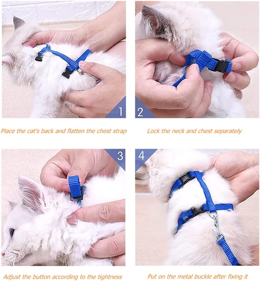 2 Pack Cat Harness and Leash, Adjustable Comfortable Nylon Pet Strap Collar with Leash, Escape Proof Safety Rope Leads Chest Strap for Kitten Puppy Rabbits Walking Training (Black & Red)