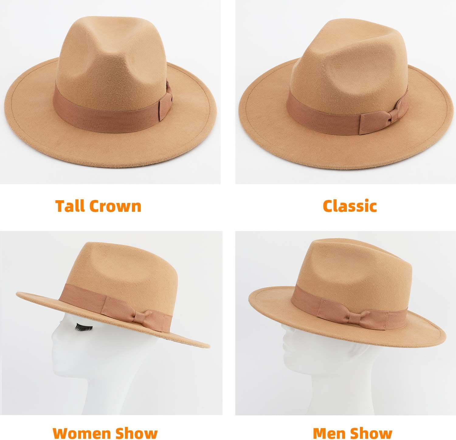 Besoogii Classic Wide Brim Women Men Fedora Hat with Belt Buckle Felt Panama Hat