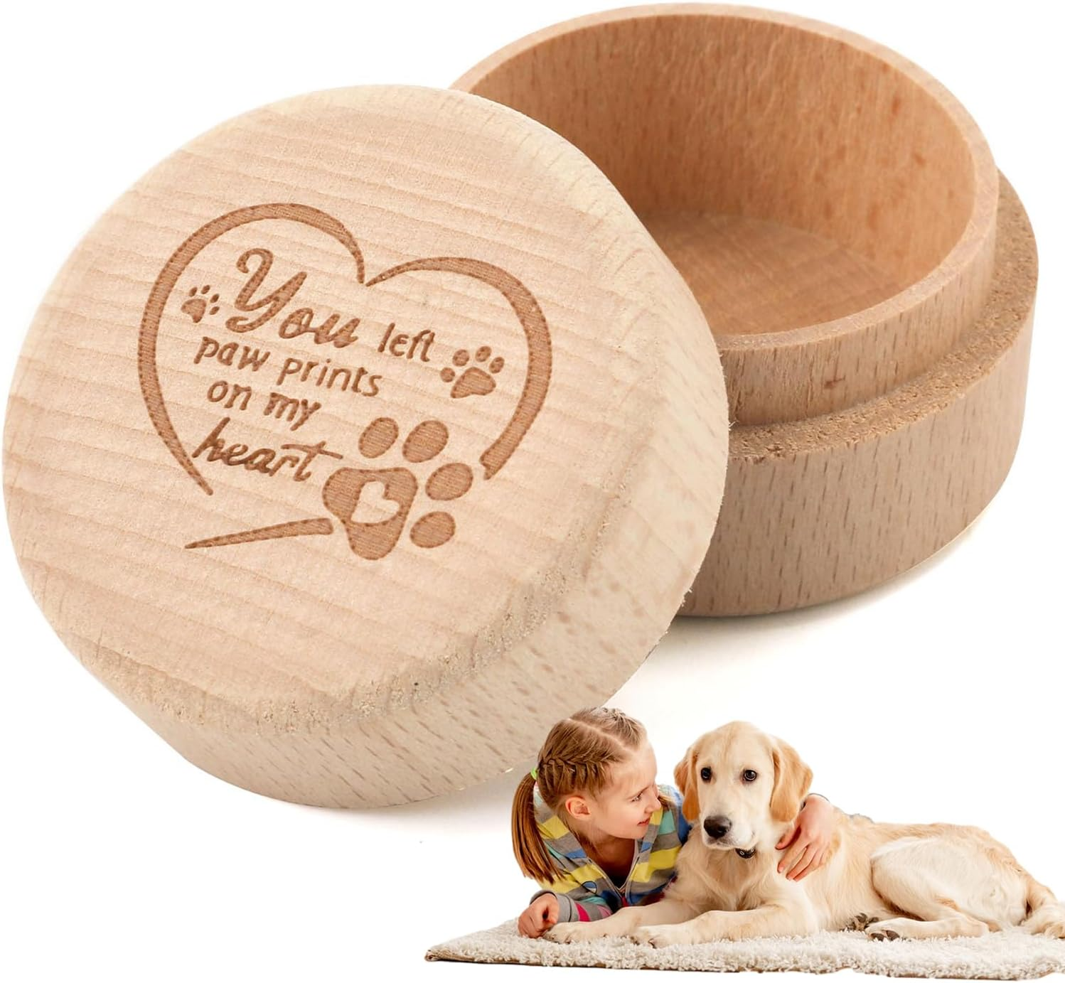 Dog Hair Container: Rustic Wooden Ashes Engraved on Chest, Tooth Memory Keepsake Box | Animal Loss Keepsake Holder, Decorative Pet Urn Pa image number 1