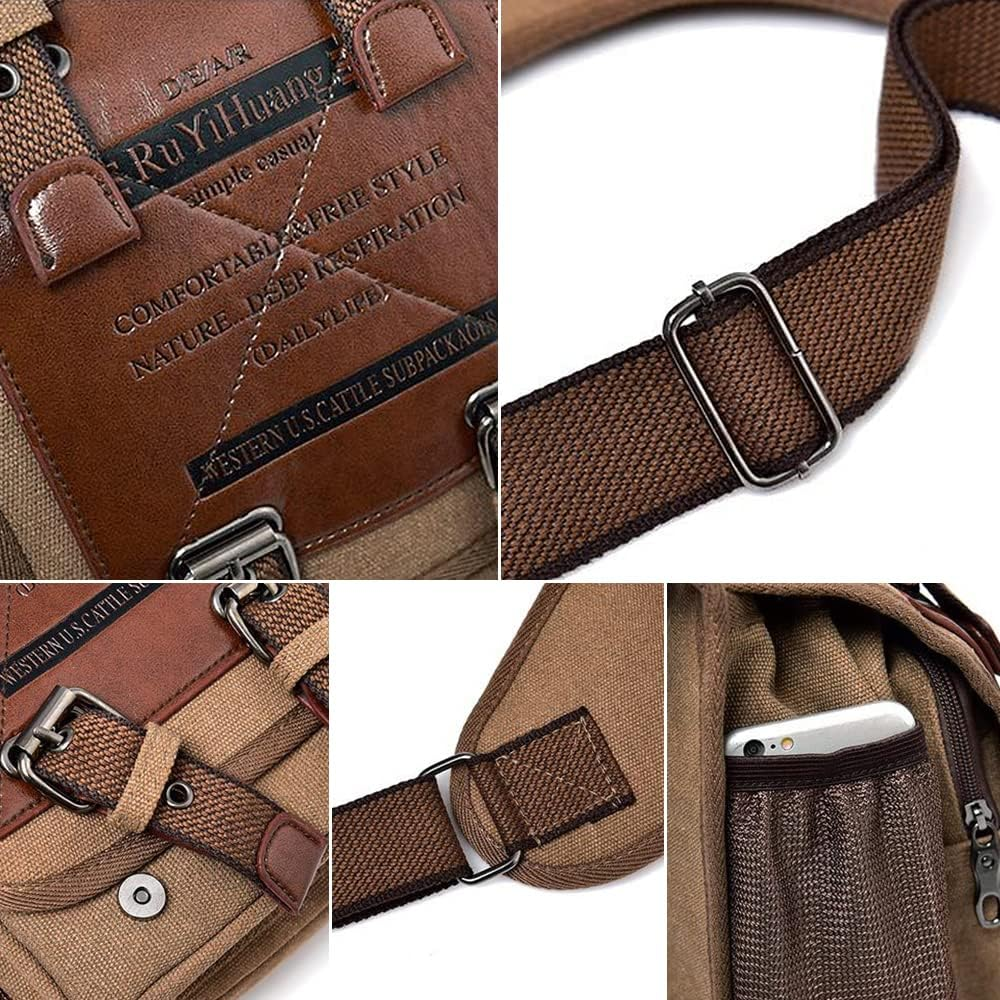 Messenger Bag for Men,Vintage Canvas Shoulder Waist Bag Chest Leather Patchwork Package