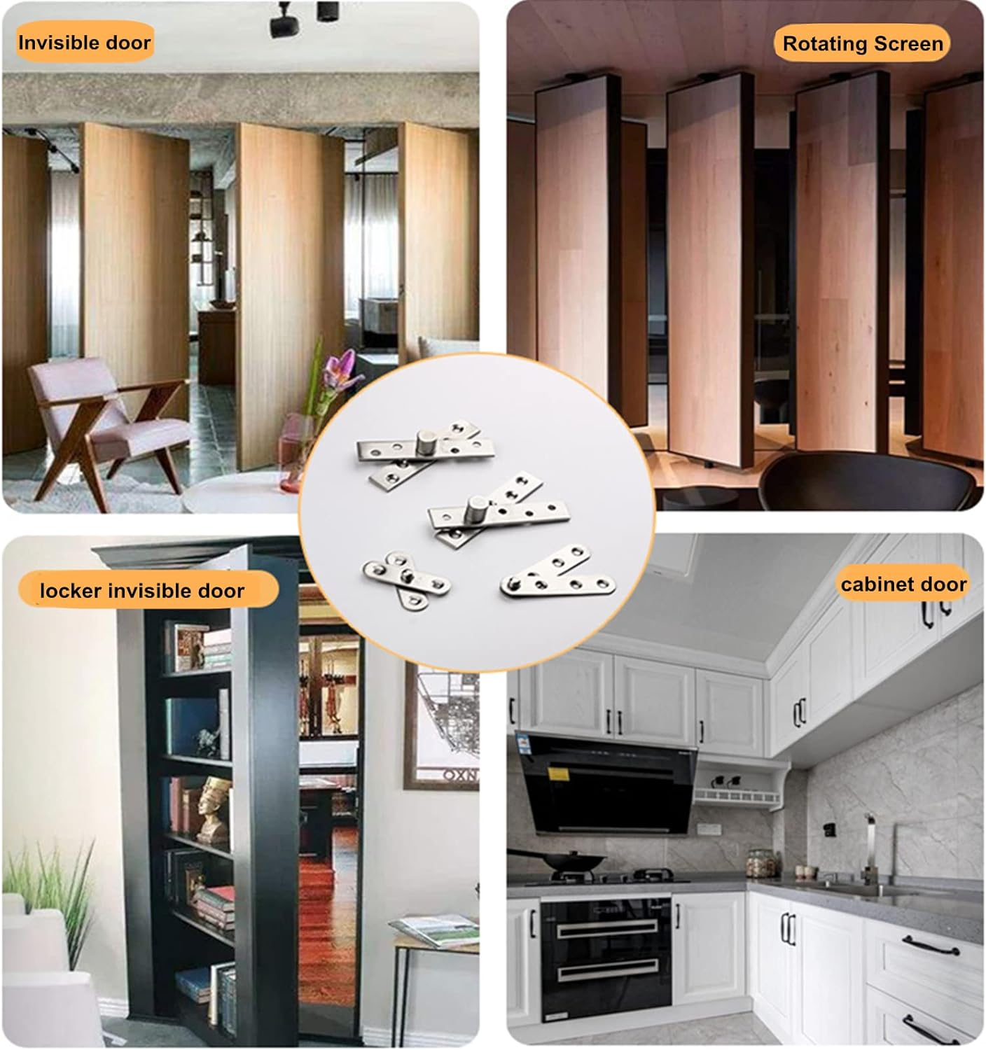 2 Pack 180&deg; Rotation Door Pivot Hinge - Concealed Hidden Bookcase Hinge for Secret Doors - Stainless Steel Hardware, Medium image number 6