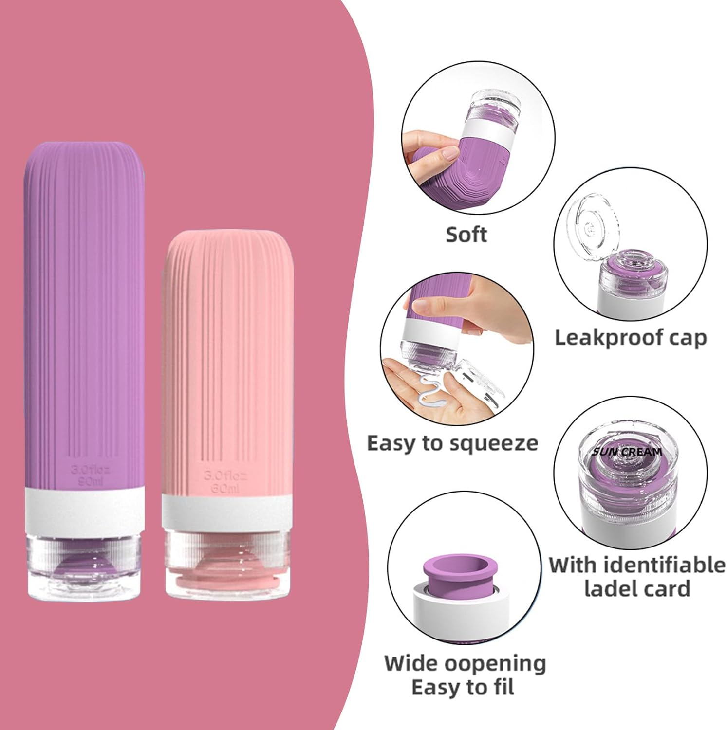 16 Pack Travel Bottles Set for Toiletries, TSA Approved Leak Proof Silicone Squeezable Containers for Toiletries, Refillable Cosmetic Kits for Conditioner Shampoo, Lotion & Body Wash (BPA Free) - 02 image number 7