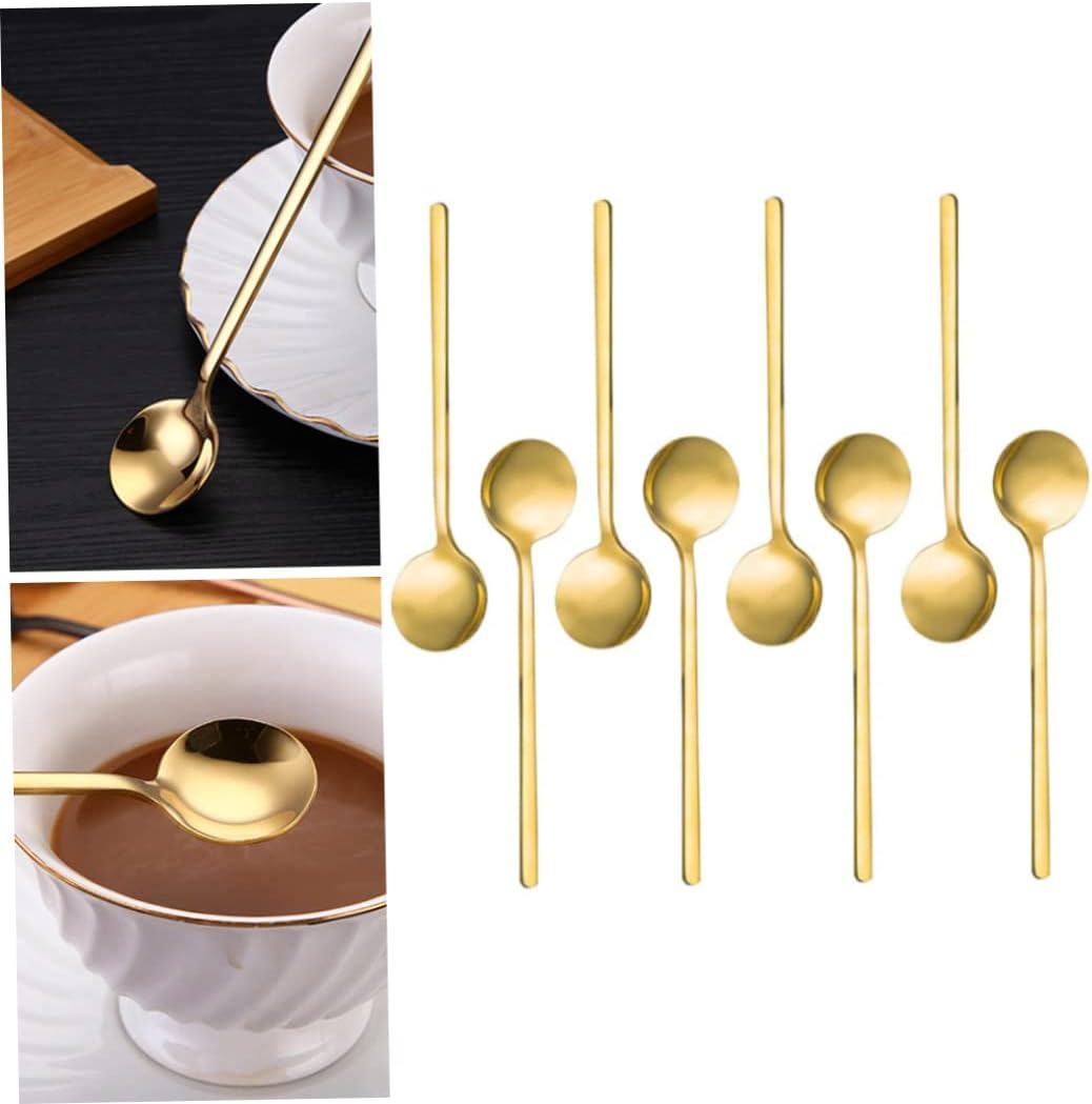 Stainless Steel Espresso Spoons Gold Plated Teaspoons Set Coffee Sugar Spoons for Cake 8PCS Stainless Steel Espresso image number 4