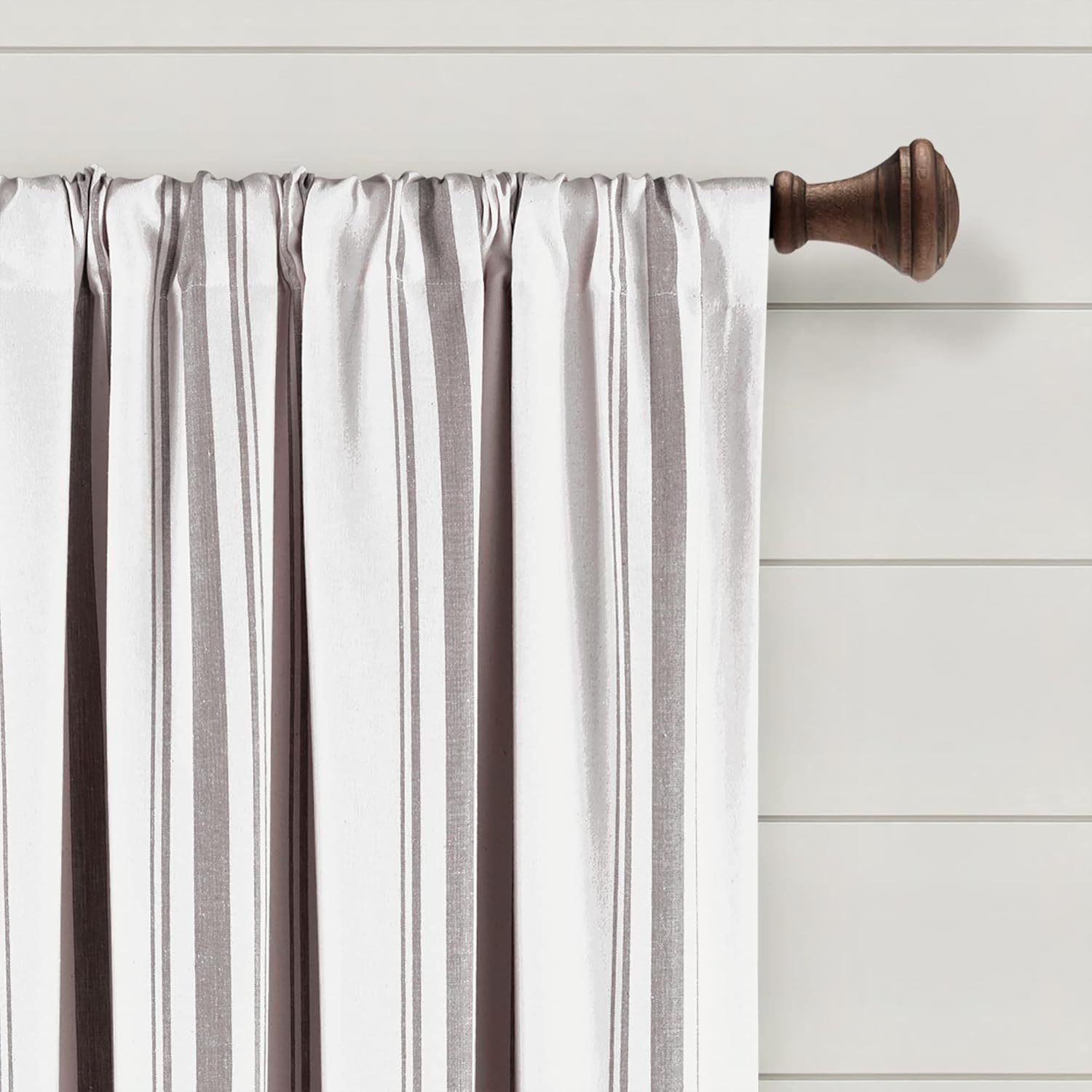 Lush Decor Farmhouse Stripe Yarn Dyed Eco-Friendly Recycled Cotton Window Curtain Panel Pair, 42" W X 63" L, Gray - Classic Modern Rustic Charm - Eco Friendly Cotton Fabric image number 3