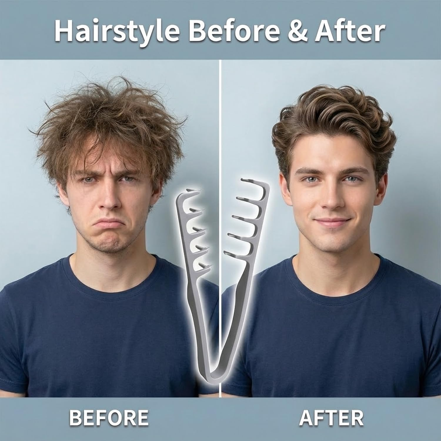 Texture Comb, Wide Tooth Styling Comb for Men Women, Hair Volumizer Tool Bangs Seam Anti-Frizz Plastic Curl Comb (Grey)