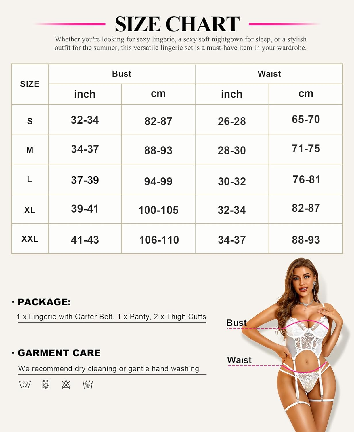 RSLOVE Lingerie Set for Women Sexy - 3 Piece Lace Push up Underwire with Garter Outfits Lingerie Bra and Panty Sets Babydoll image number 2