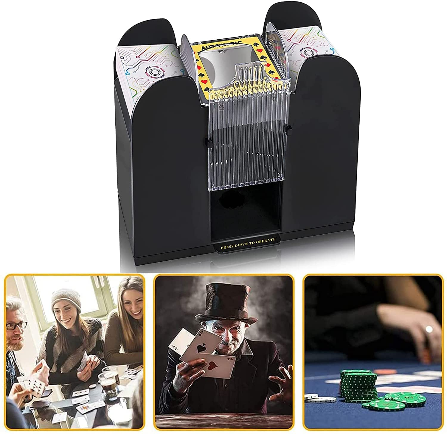 Nileole 2/4/6 Deck Automatic Card Shuffler, Battery-Operated Electric Shuffler, Casino Card Game Table Accessories for Travel, UNO, Phase 10, Skip-Bo, Texas Hold'Em image number 5