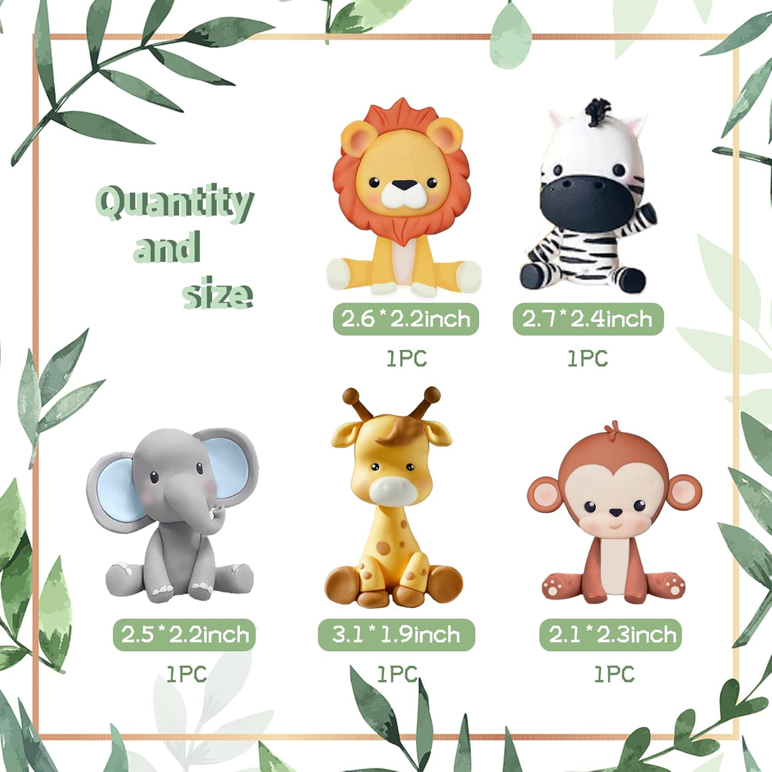 Jungle Safari Animal Cake Topper with Lion Giraffe Monkey Elephant Zebra for Wild Animals Themed Birthday Baby Shower Party Supplies (STYLE 1) image number 1