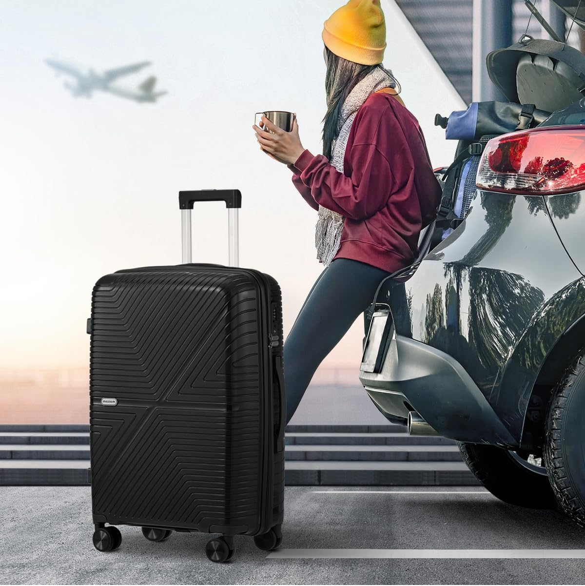 MAZAM 20/24/28 Inch Suitcase Luggage Set, Travel Suitcase with Wheels, Carry on Trolley Hardshell Suitcase,T-Sa Lock& Airline Approved, Black image number 3