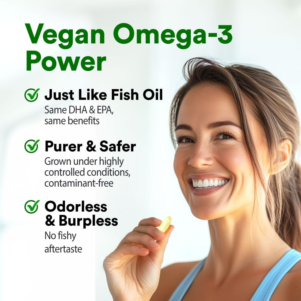 LABO Nutrition Vegan Omega 3 Algae Oil - Plant Based Fish Oil Alternative 750Mg Omega-3 500Mg DHA & 200Mg EPA - Non-Gmo & IAOS Certified - Heart, Brain, Eye, Immune, Joint Support 120 Softgels image number 6