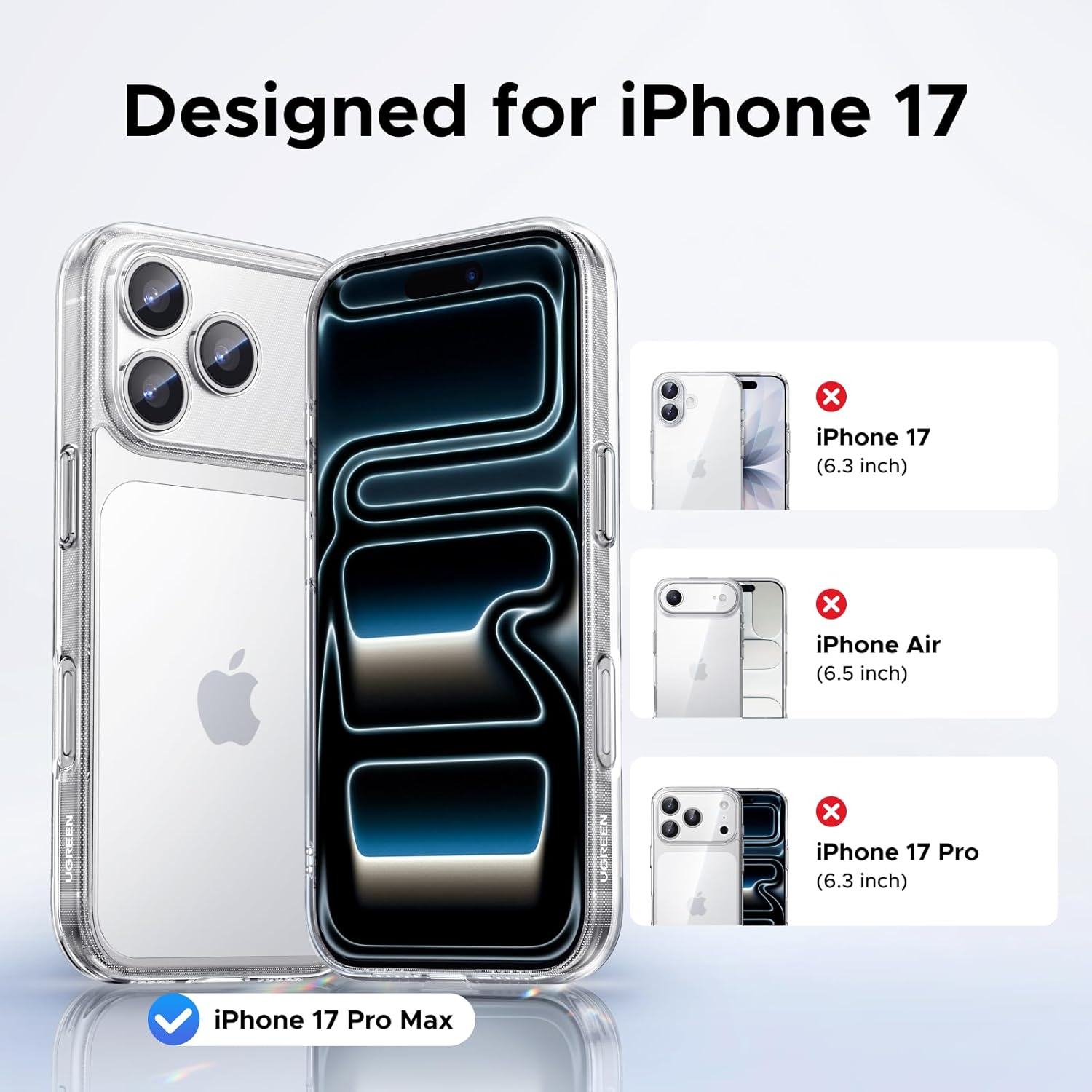 UGREEN Clear Case Compatible with Iphone 17 Pro Max 6.9-Inch, Military Grade anti Yellowing Anti-Scratch Case, Rugged Shockproof Protective Transparent Cell Phone Cover, Full Coverage image number 2